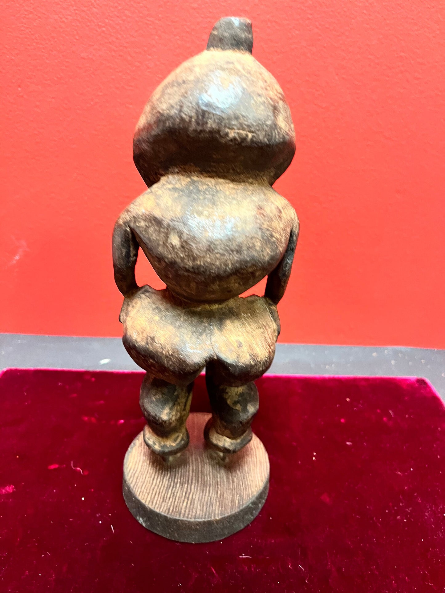 Stunning 10 inch antique Papua New Guinea wooden statue on contemporary base  magnificent patina