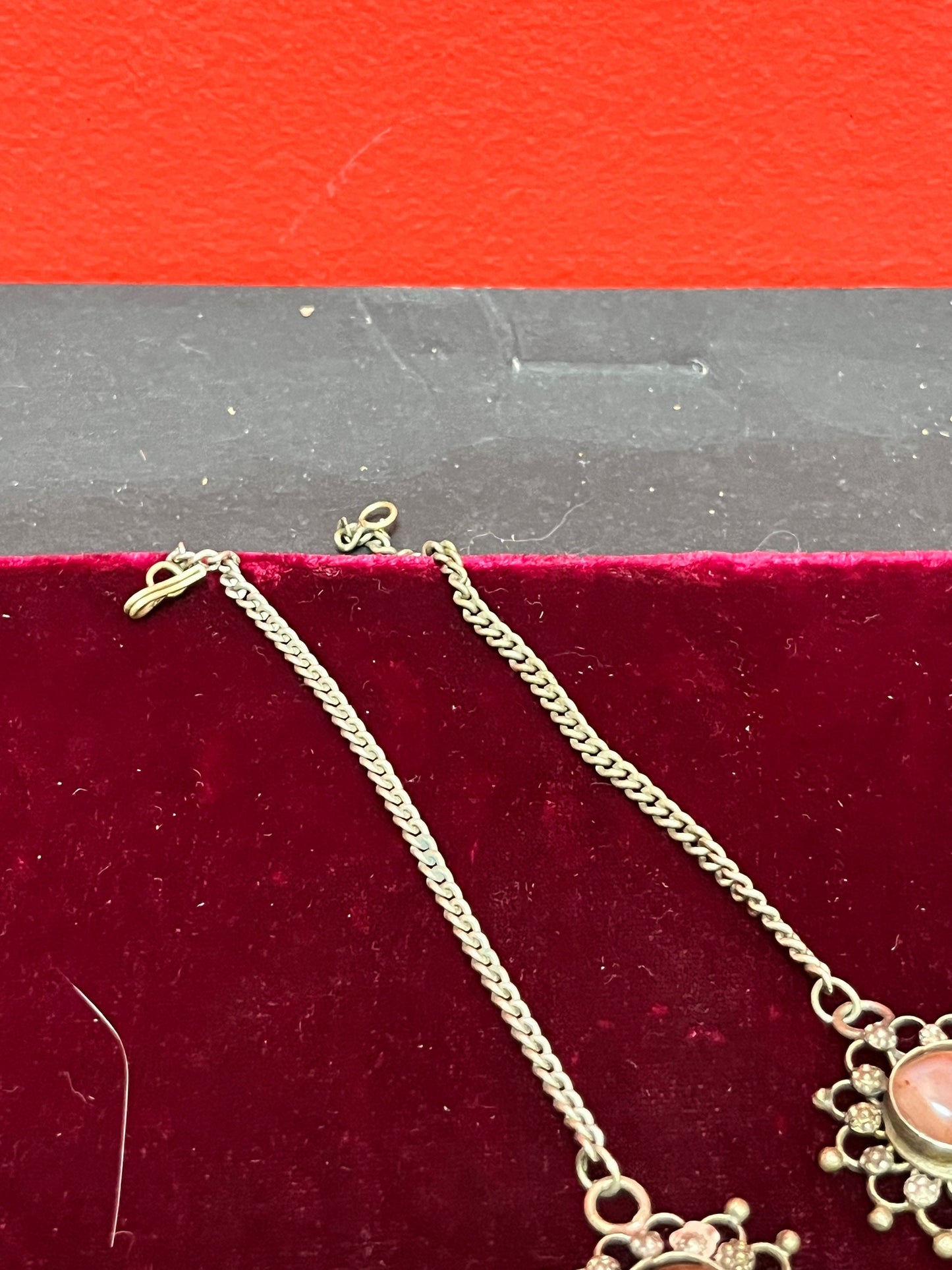 Lovely middle eastern approximately 22 inch long silver plated necklace  with fabulous cartouches