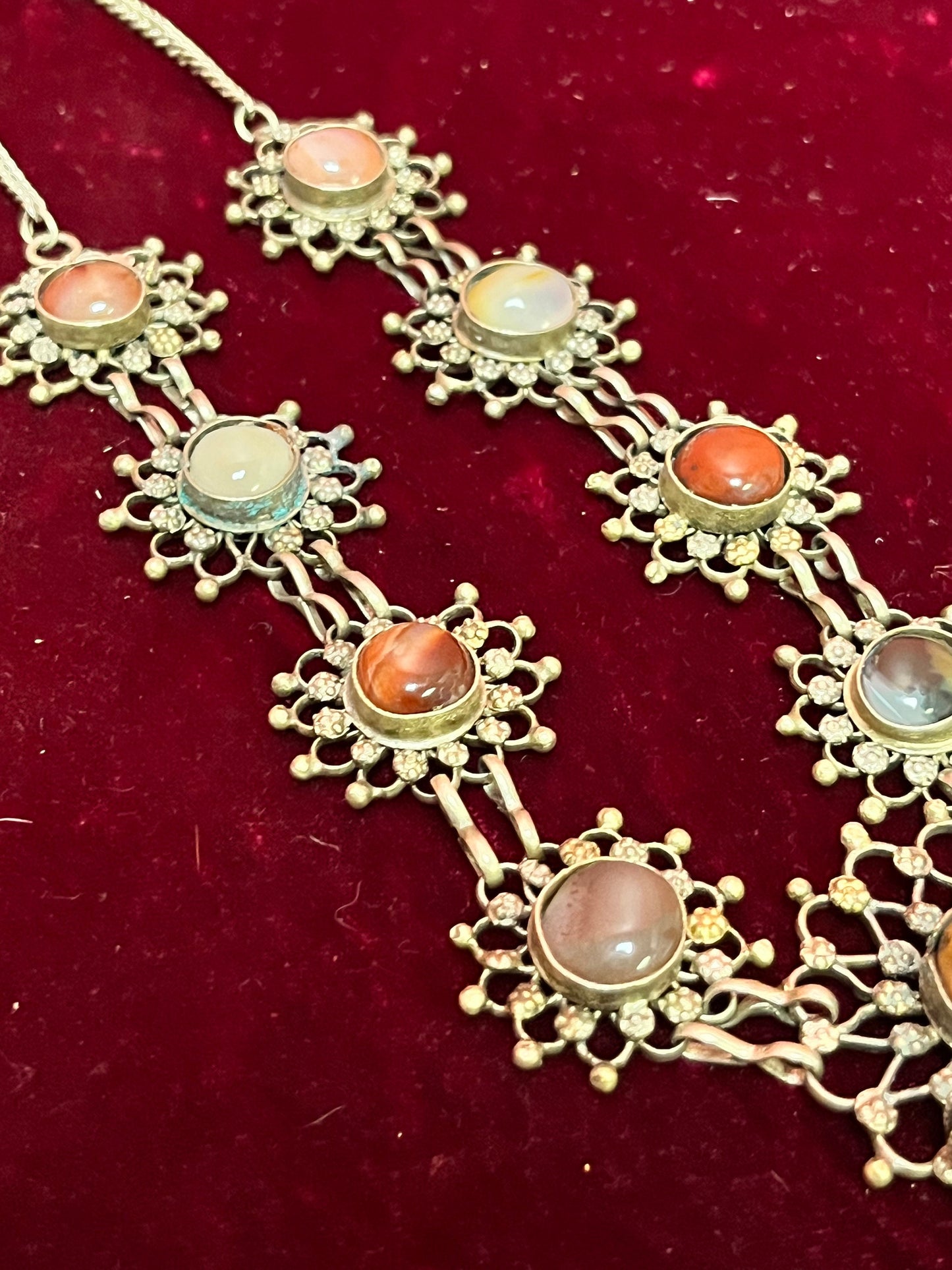 Lovely middle eastern approximately 22 inch long silver plated necklace  with fabulous cartouches