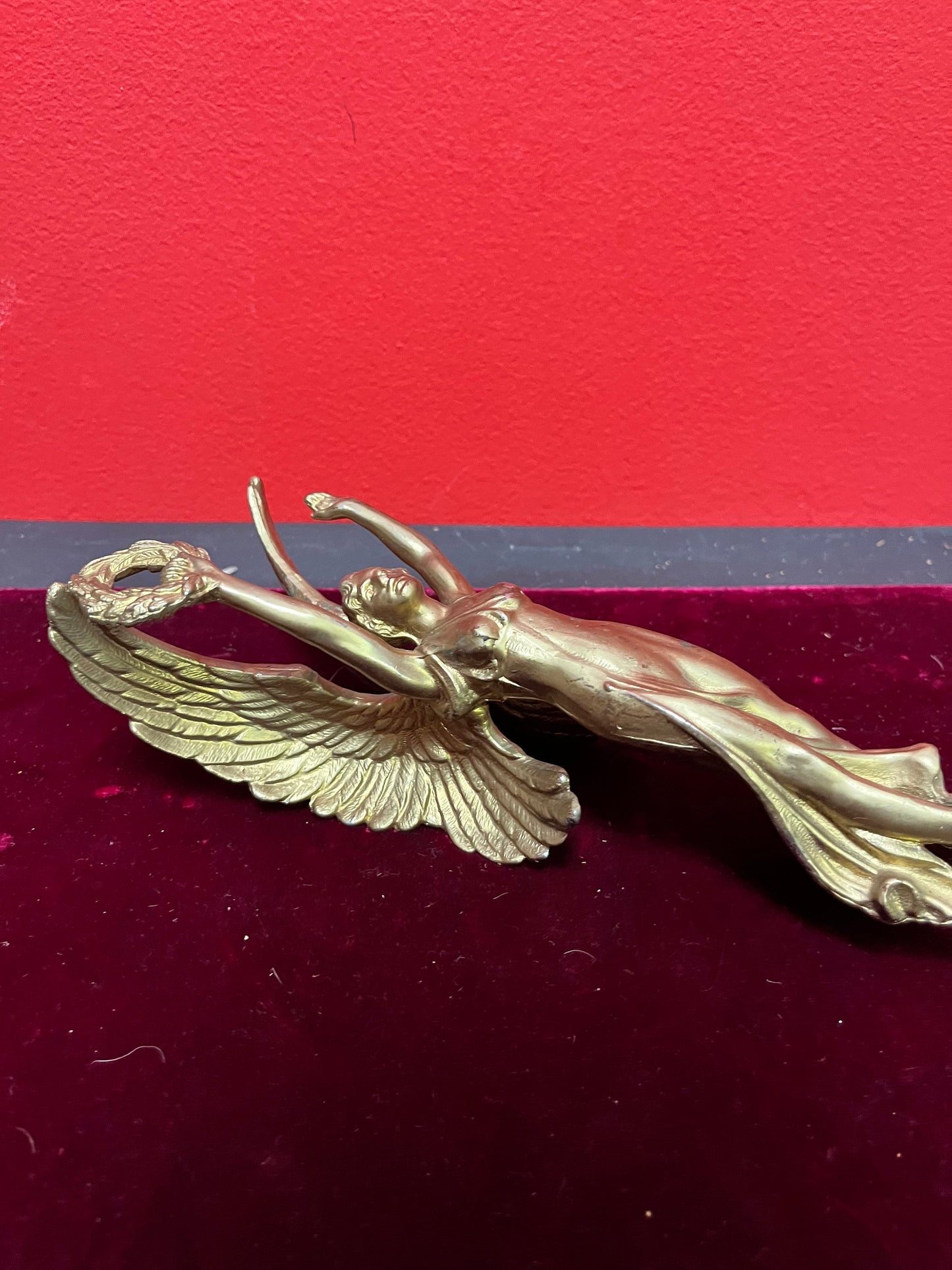 Lovely 9 inch gilded bronze lady with halo  doesnt stand alone  great quality