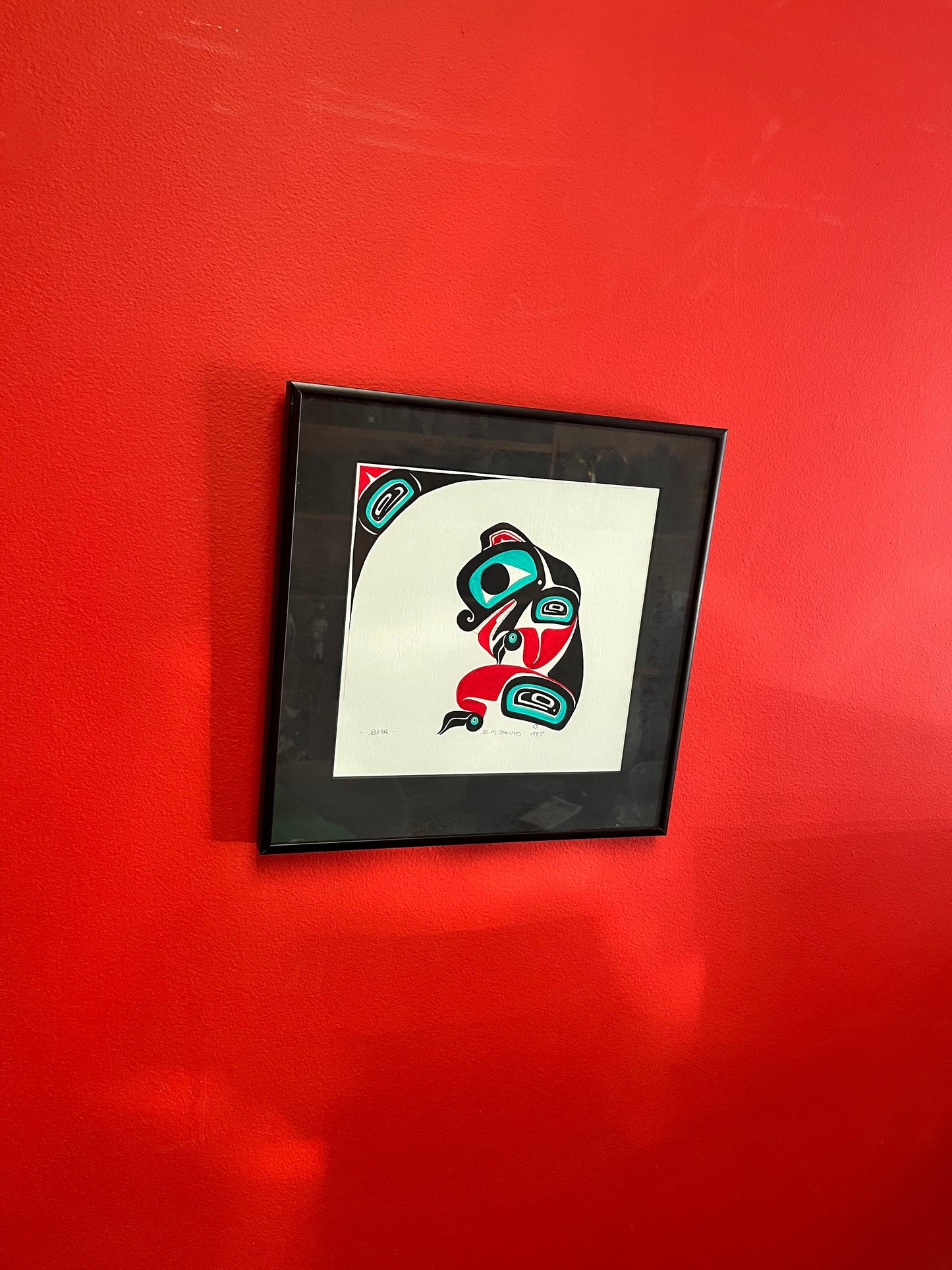 Stunning signed indigenous First  nations  original acrylic on paper in professional frame  wow  12 x 12 inches