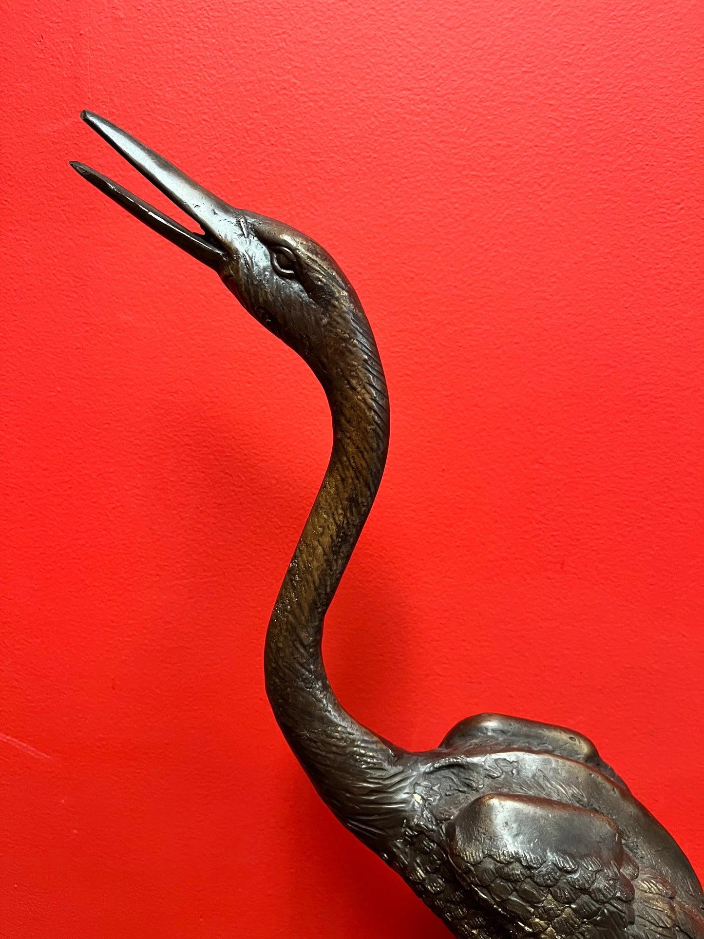 Fabulous bronze 28 inch tall Herron  Asian beauty lovely look and patina