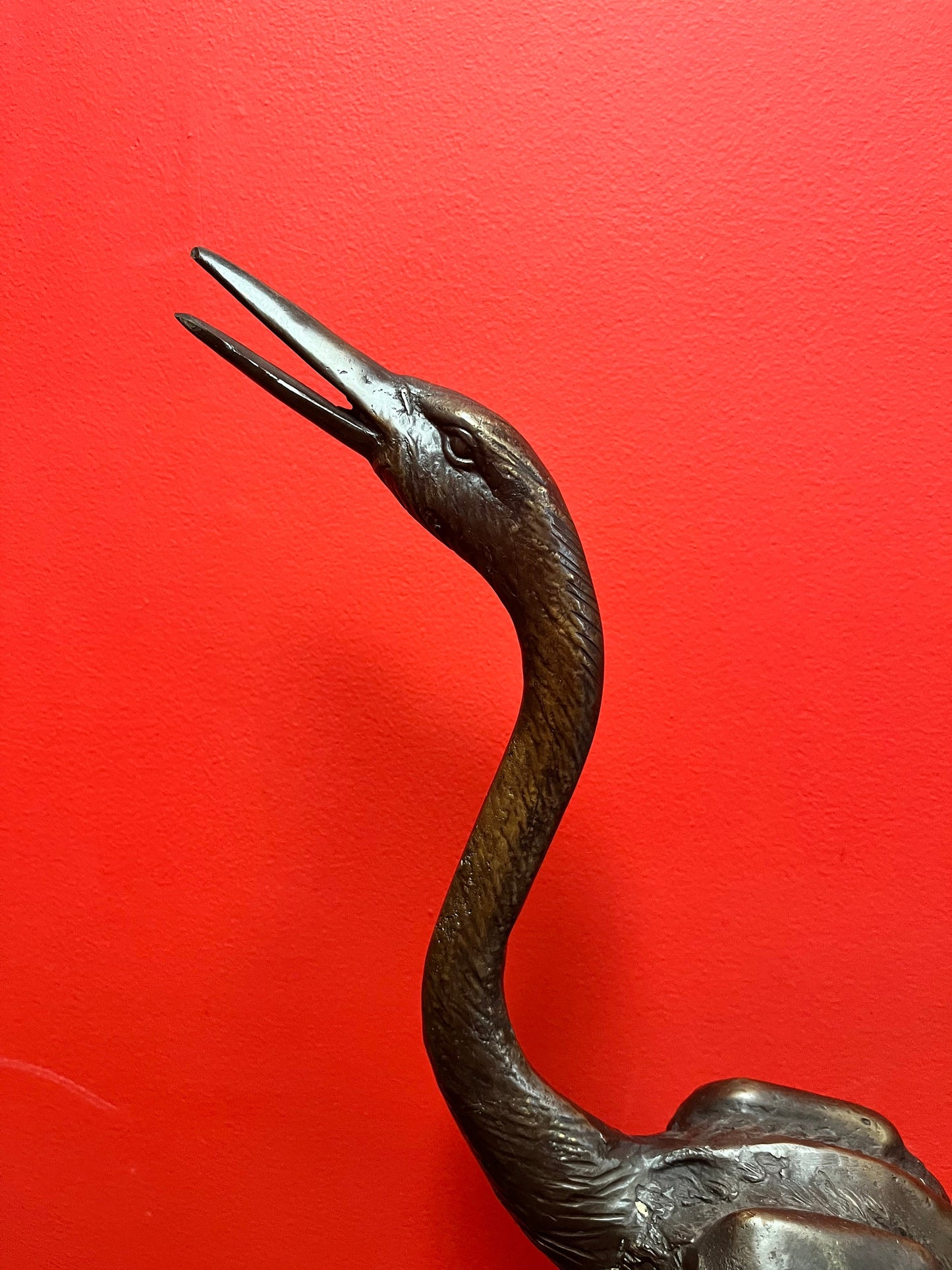 Fabulous bronze 28 inch tall Herron  Asian beauty lovely look and patina