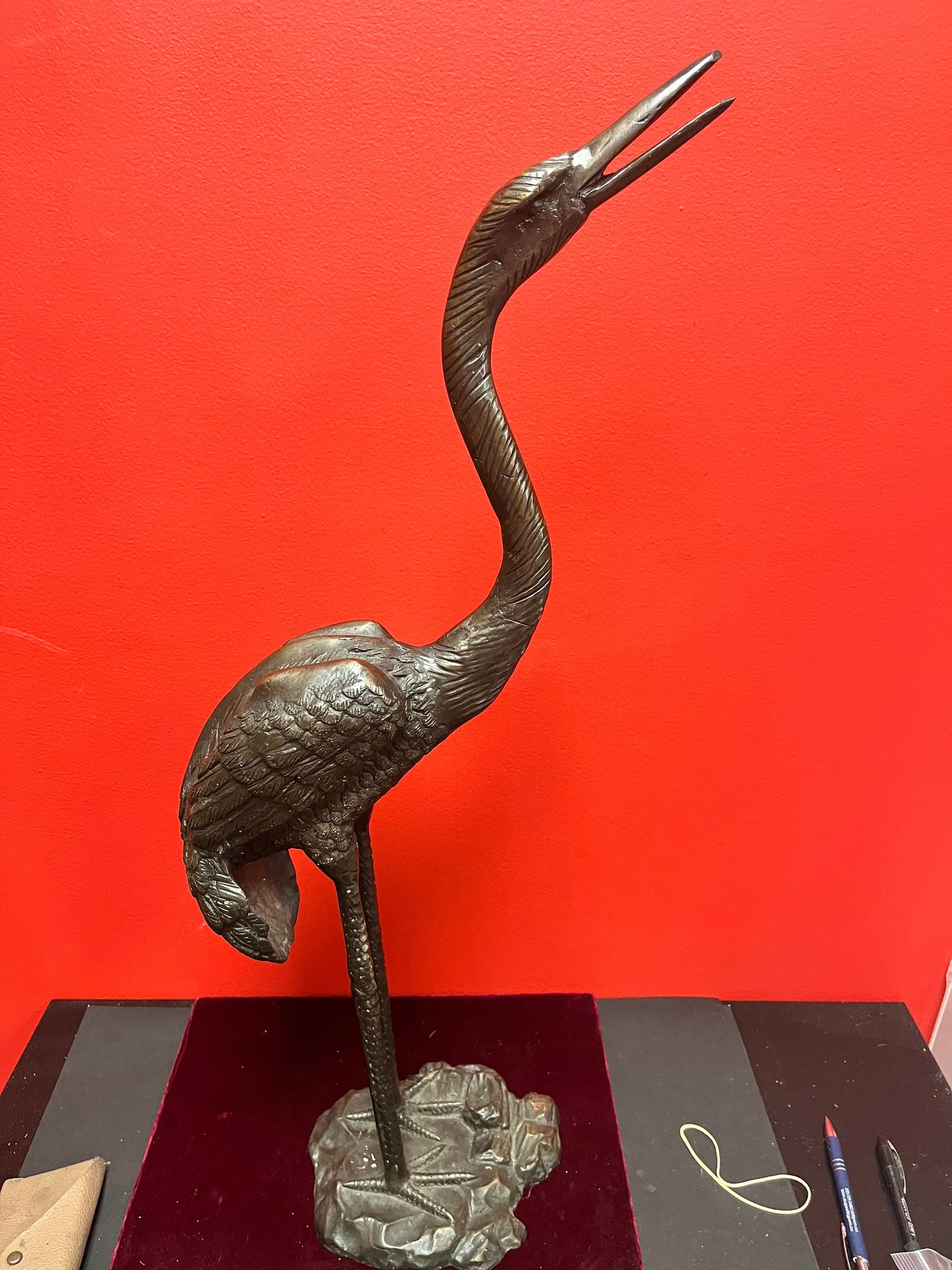 Fabulous bronze 28 inch tall Herron  Asian beauty lovely look and patina