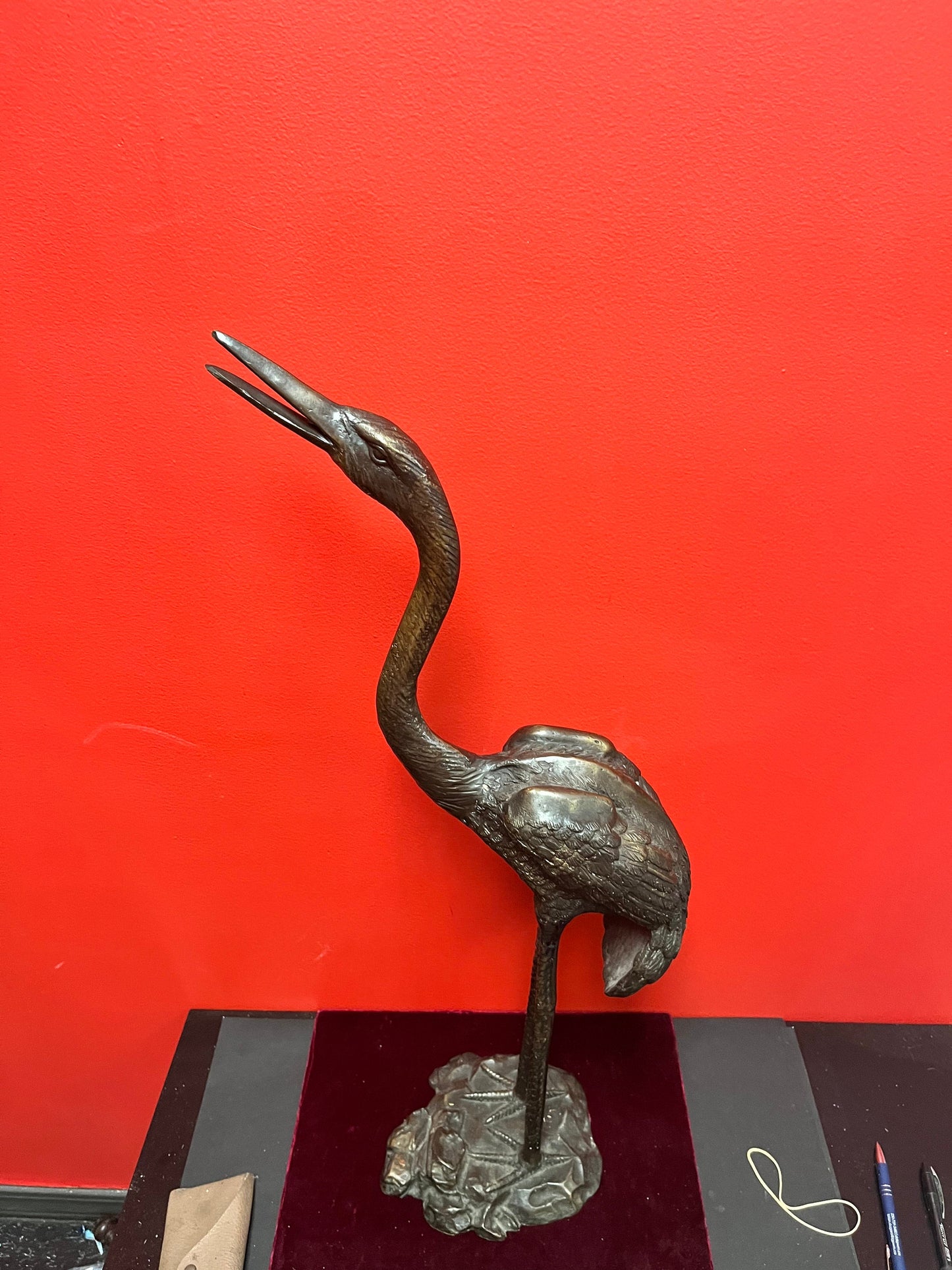 Fabulous bronze 28 inch tall Herron  Asian beauty lovely look and patina