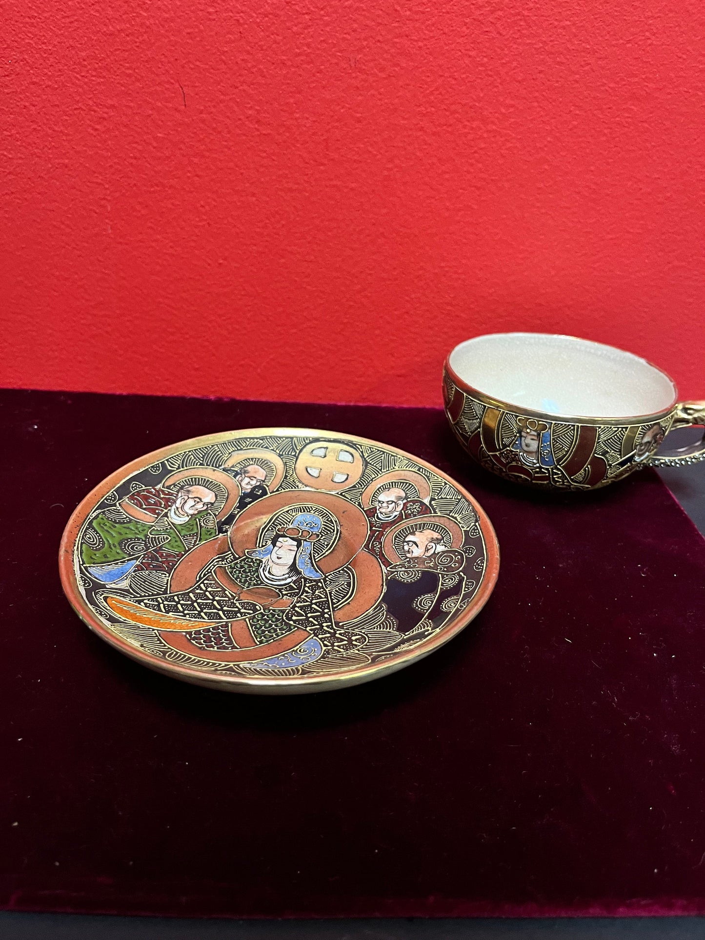 Stunning, Japanese handpainted Satsuma cup and saucer  wonderful condition  multiple available