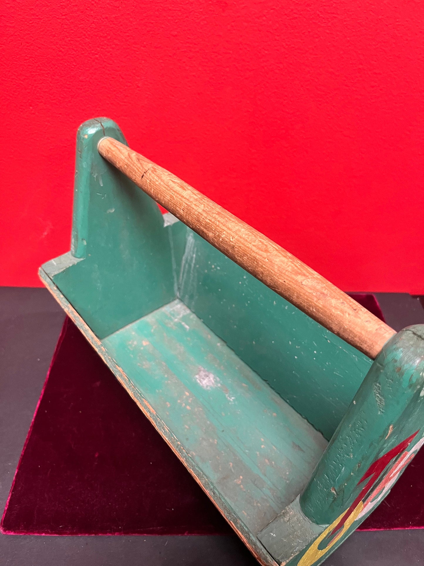 Beautiful antique 12 x 7 x 10 high primitive wooden childs tool box  wonderful Patina