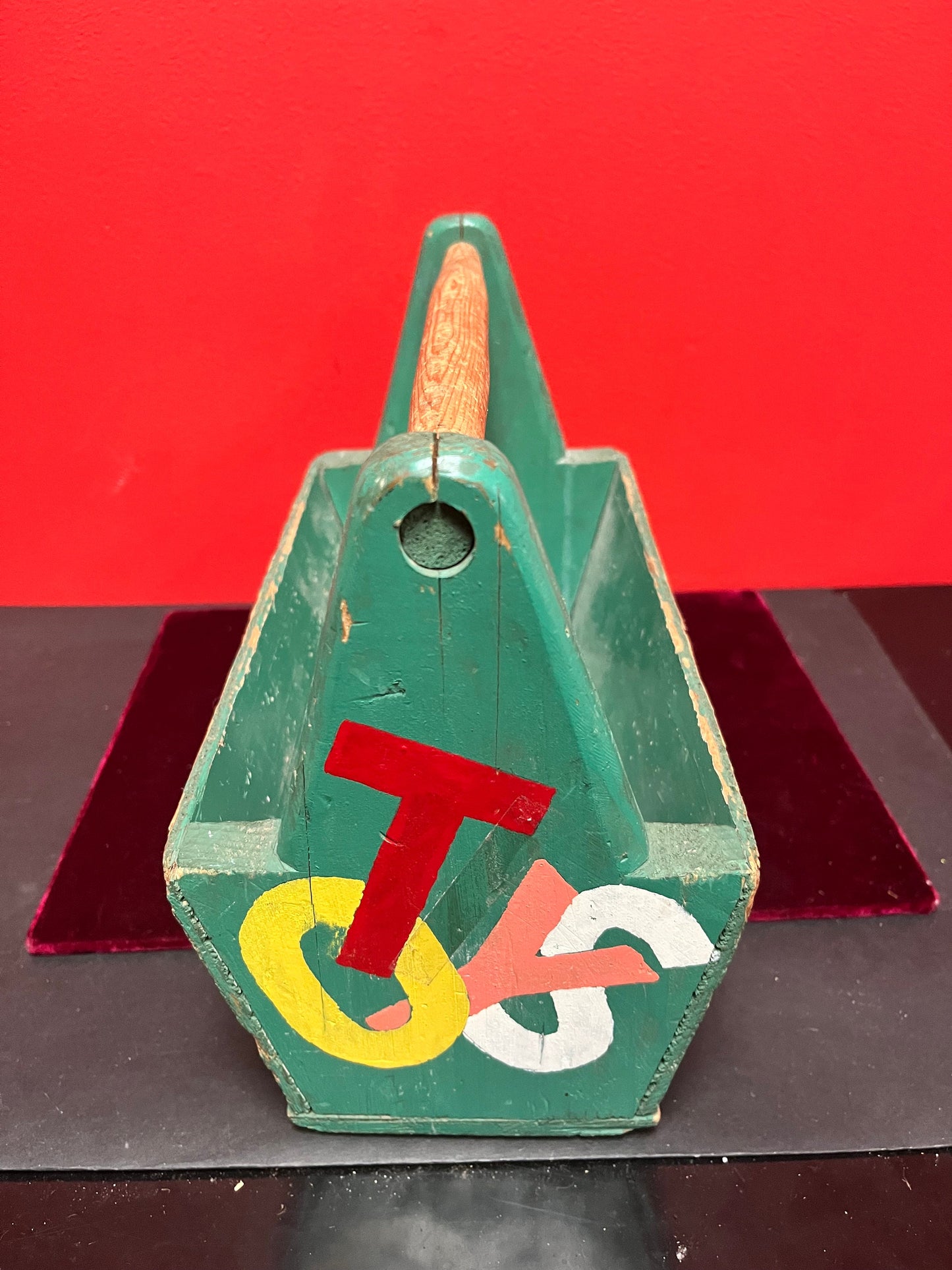 Beautiful antique 12 x 7 x 10 high primitive wooden childs tool box  wonderful Patina