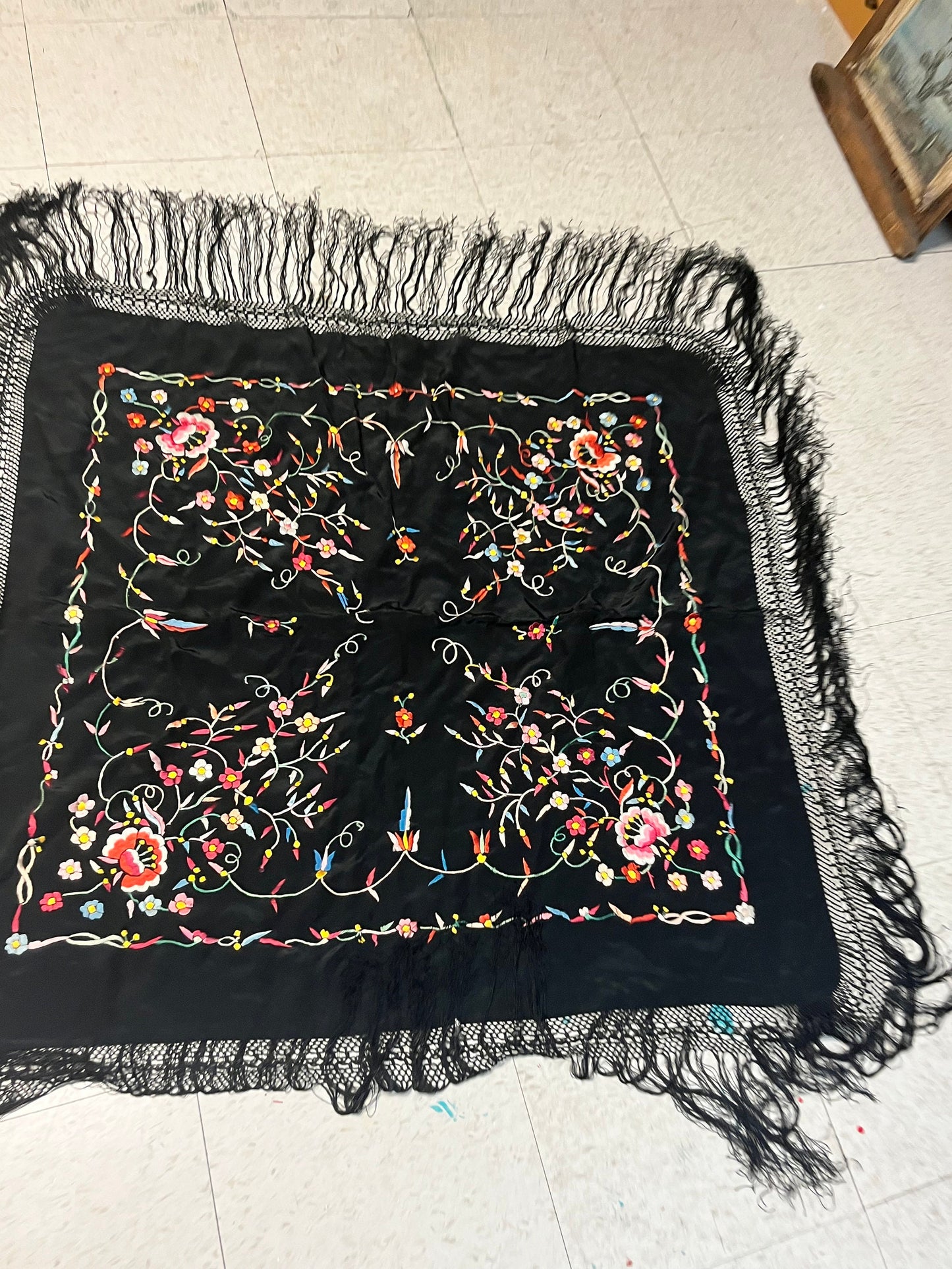 Stunning 51 x 51 Persian silk and beaded table cloth or decor piece