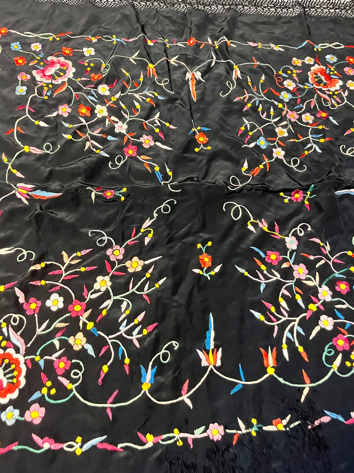 Stunning 51 x 51 Persian silk and beaded table cloth or decor piece