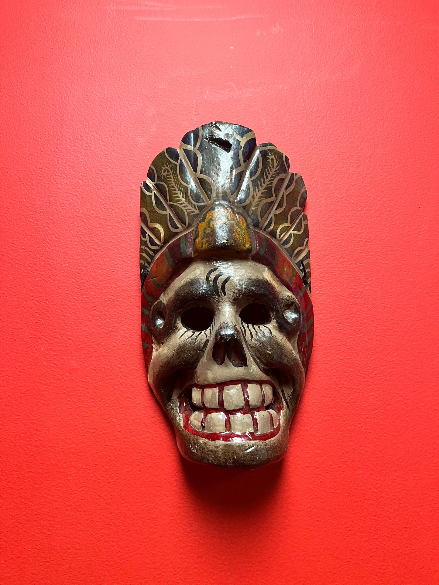Fabulous 12 inch antique Mexican skull mask  amazing look