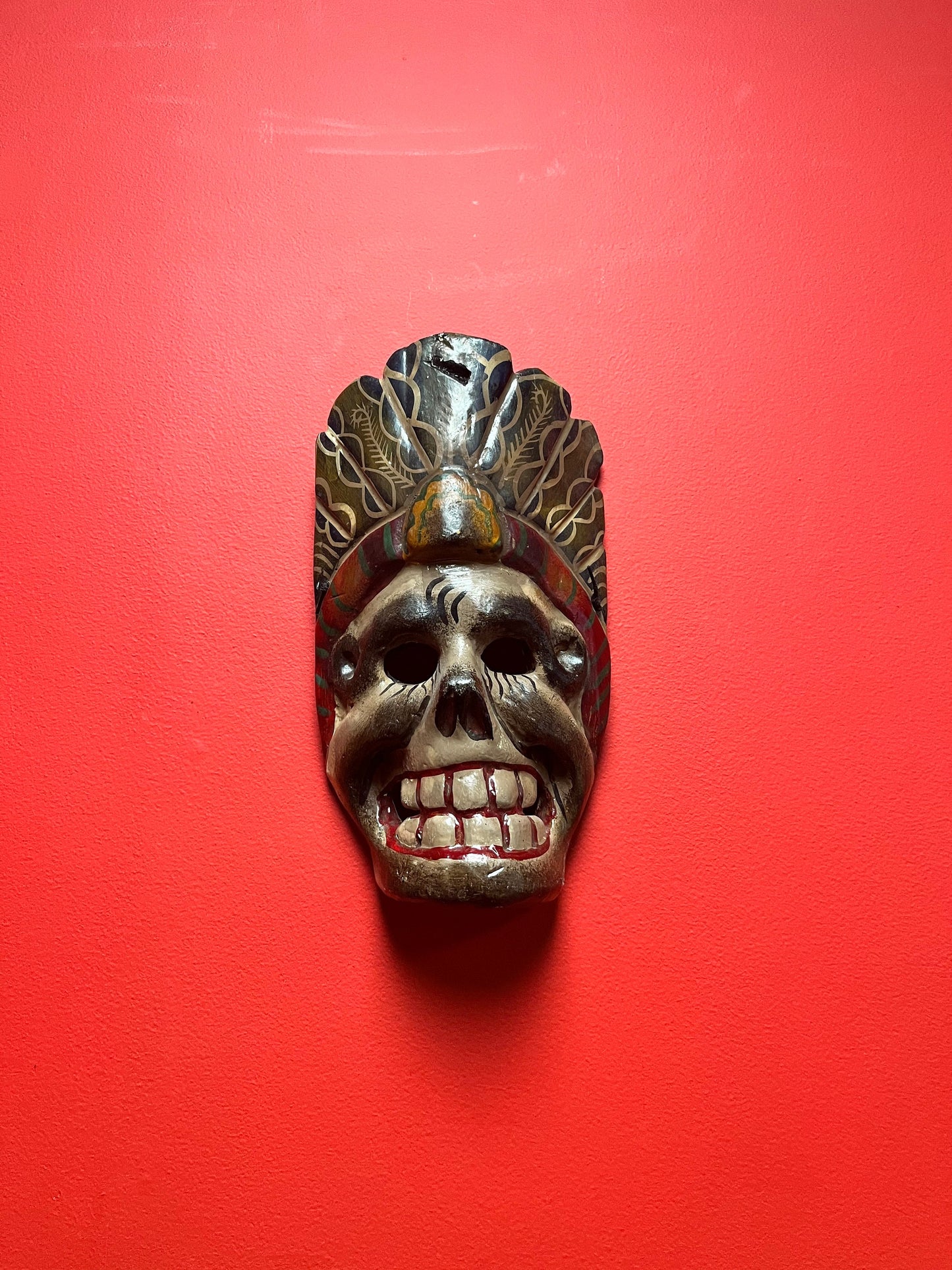Fabulous 12 inch antique Mexican skull mask  amazing look