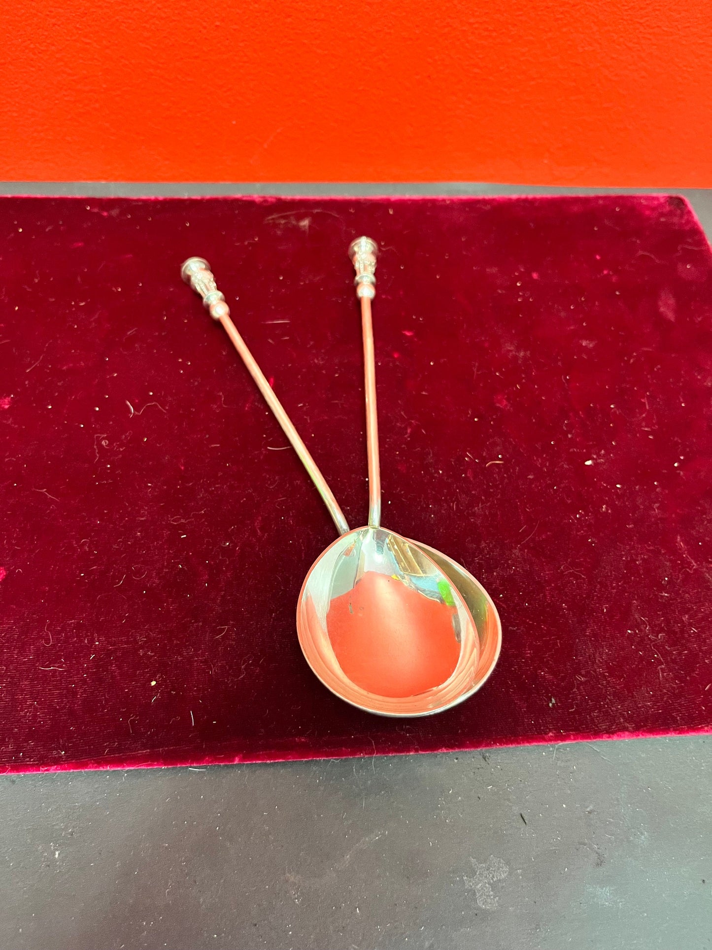 8 inch silver hallmarked salad servers  nice condition  great gift