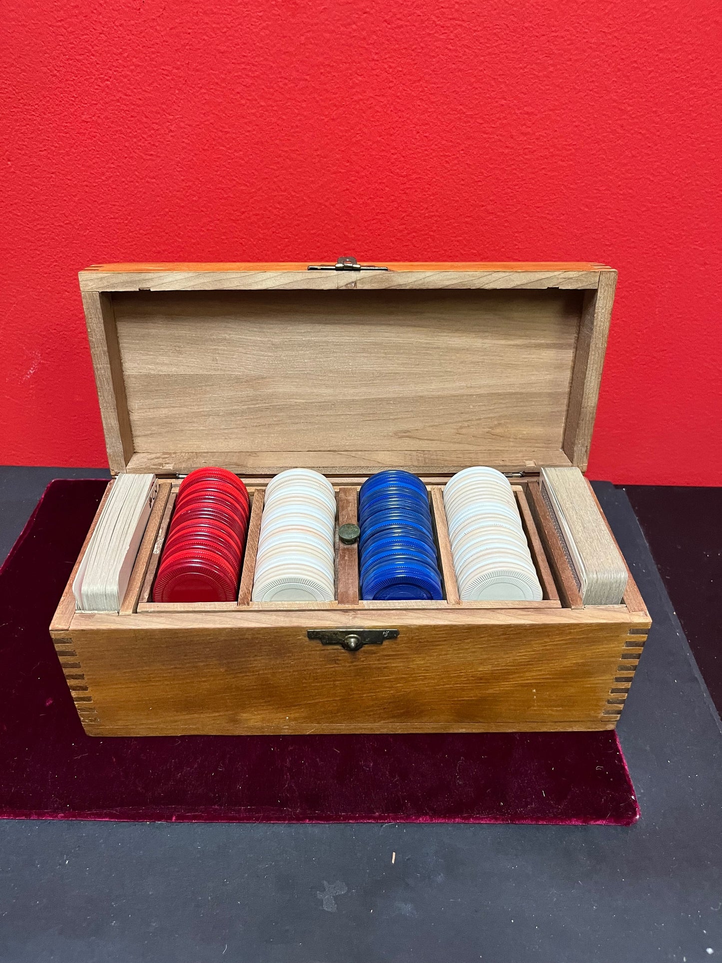 Fabulous Antique poker chip and cards set in box