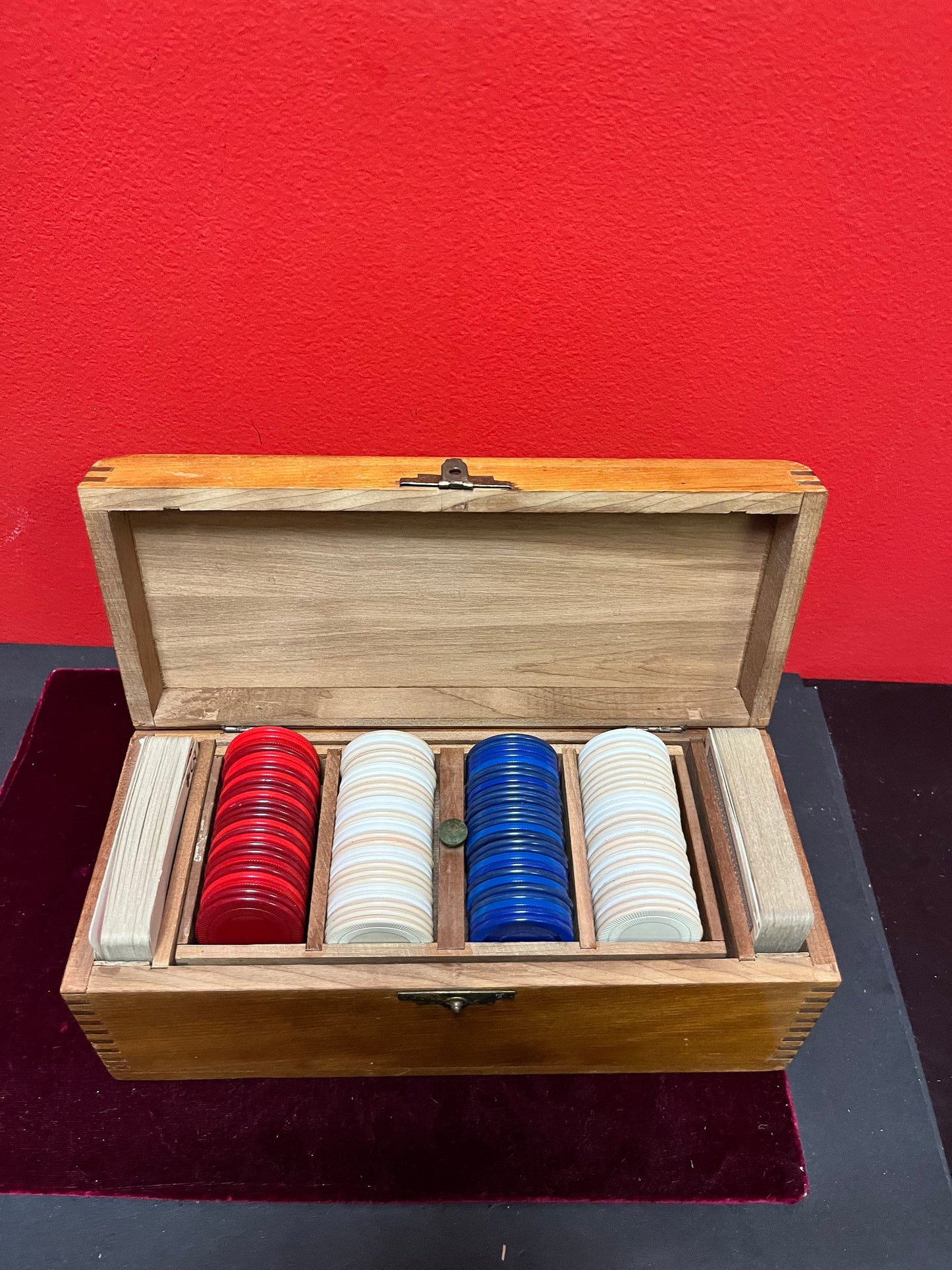 Fabulous Antique poker chip and cards set in box