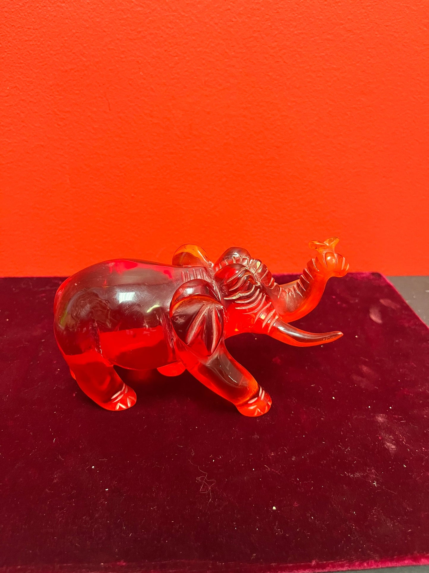 Lovely 6 inch long cherry amber elephant  good condition