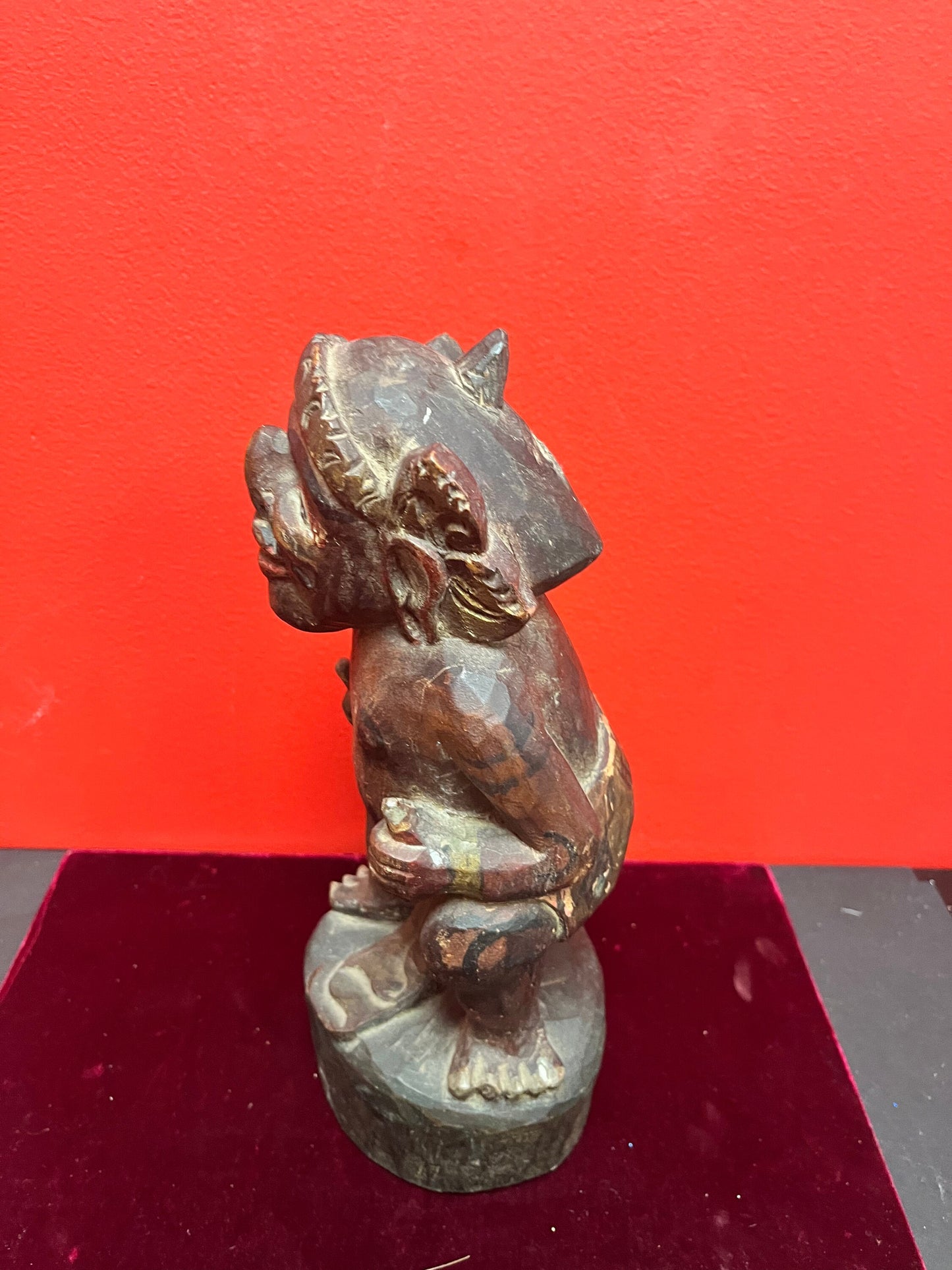 Stunning 10 inch Carved and  hand painted figure  of Hindu  God Twalen — Bali — early 1800s — museum, quality