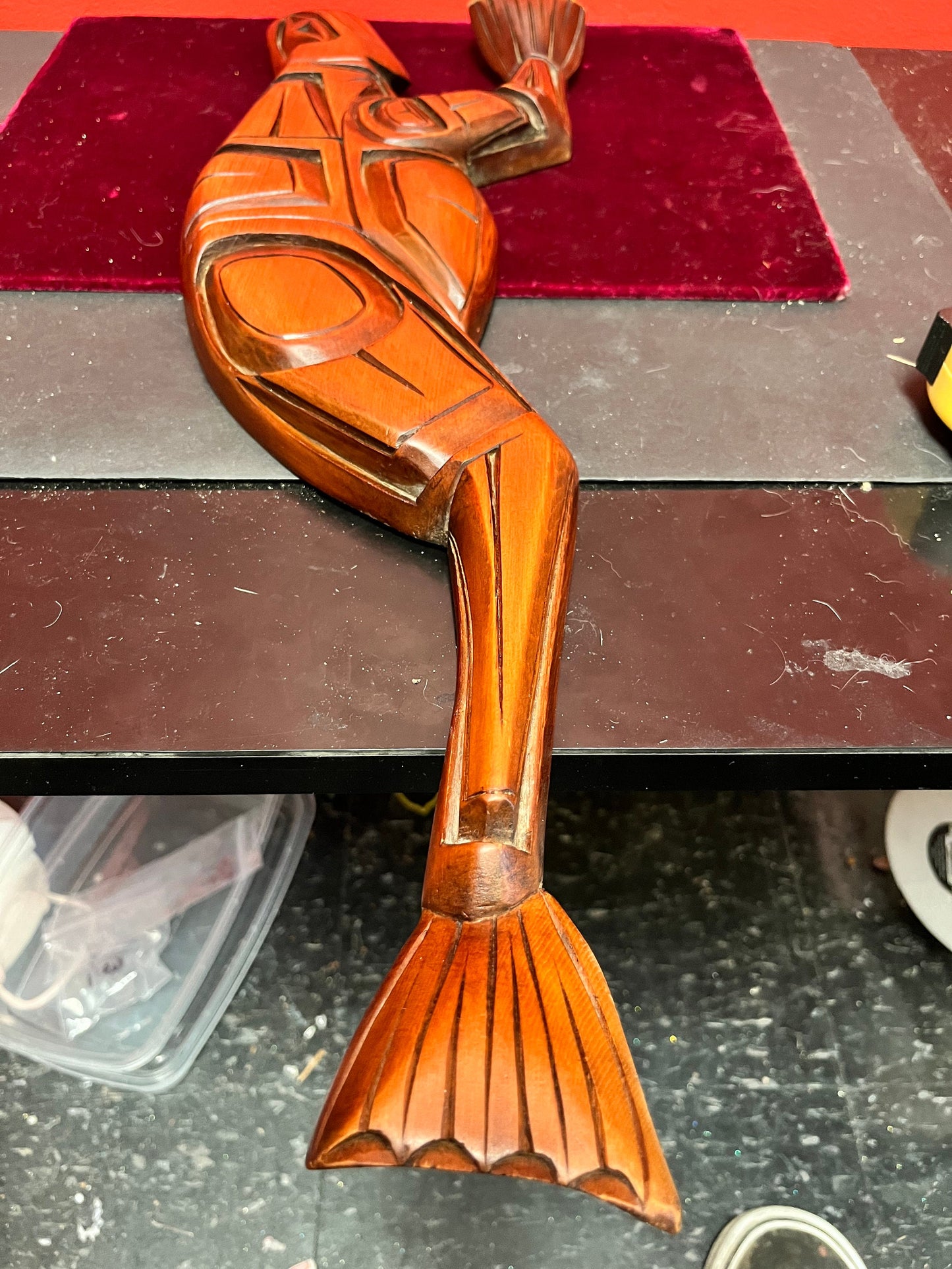 21 inch indigenous first nations pacific northwest coast signed frog man carving  great detail  wow