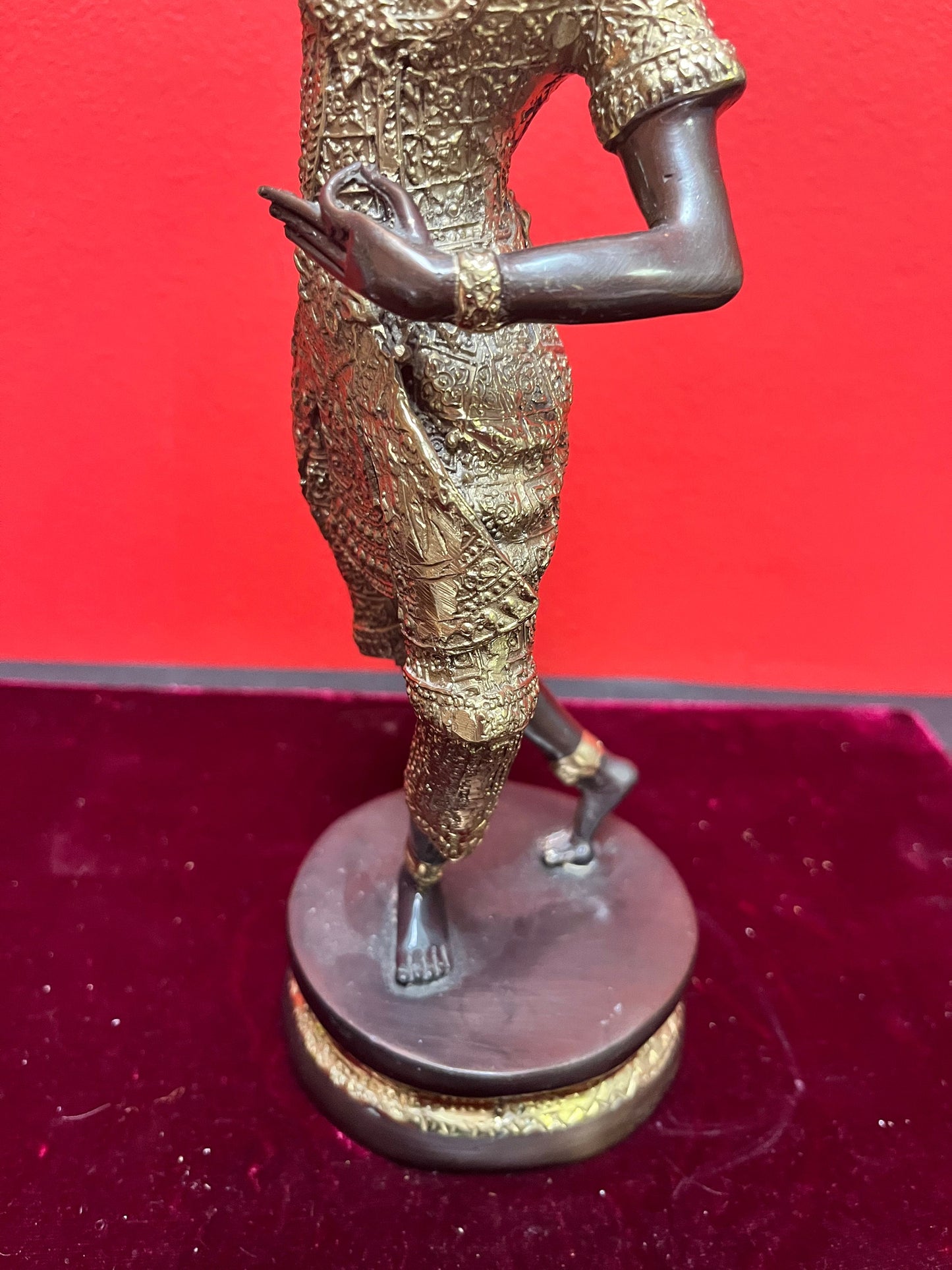 Stunning antique 12 inch high gilt and bronze Thai dancer  amazing Patina and imagery