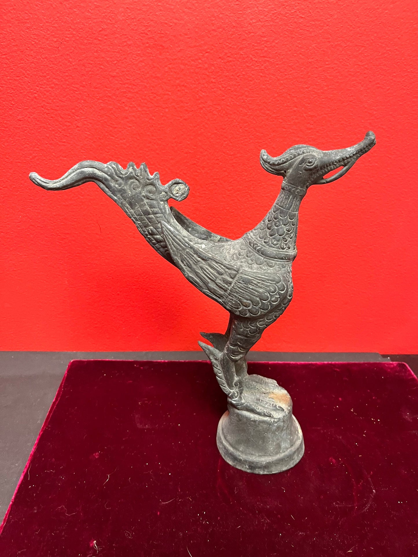 Stunning 10 inch high antique Thai bronze bird  great patina and heavy  wow