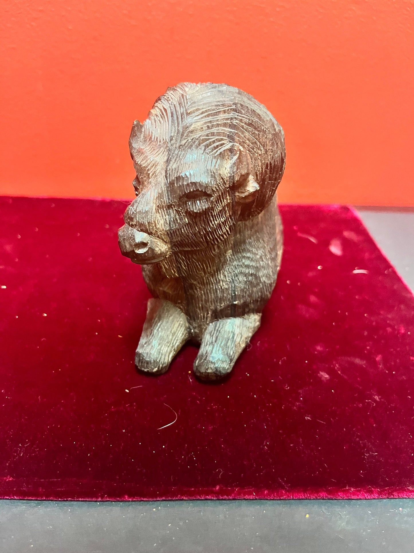 Lovely 7 inch Ironwood ram statue  heavy and well detailed