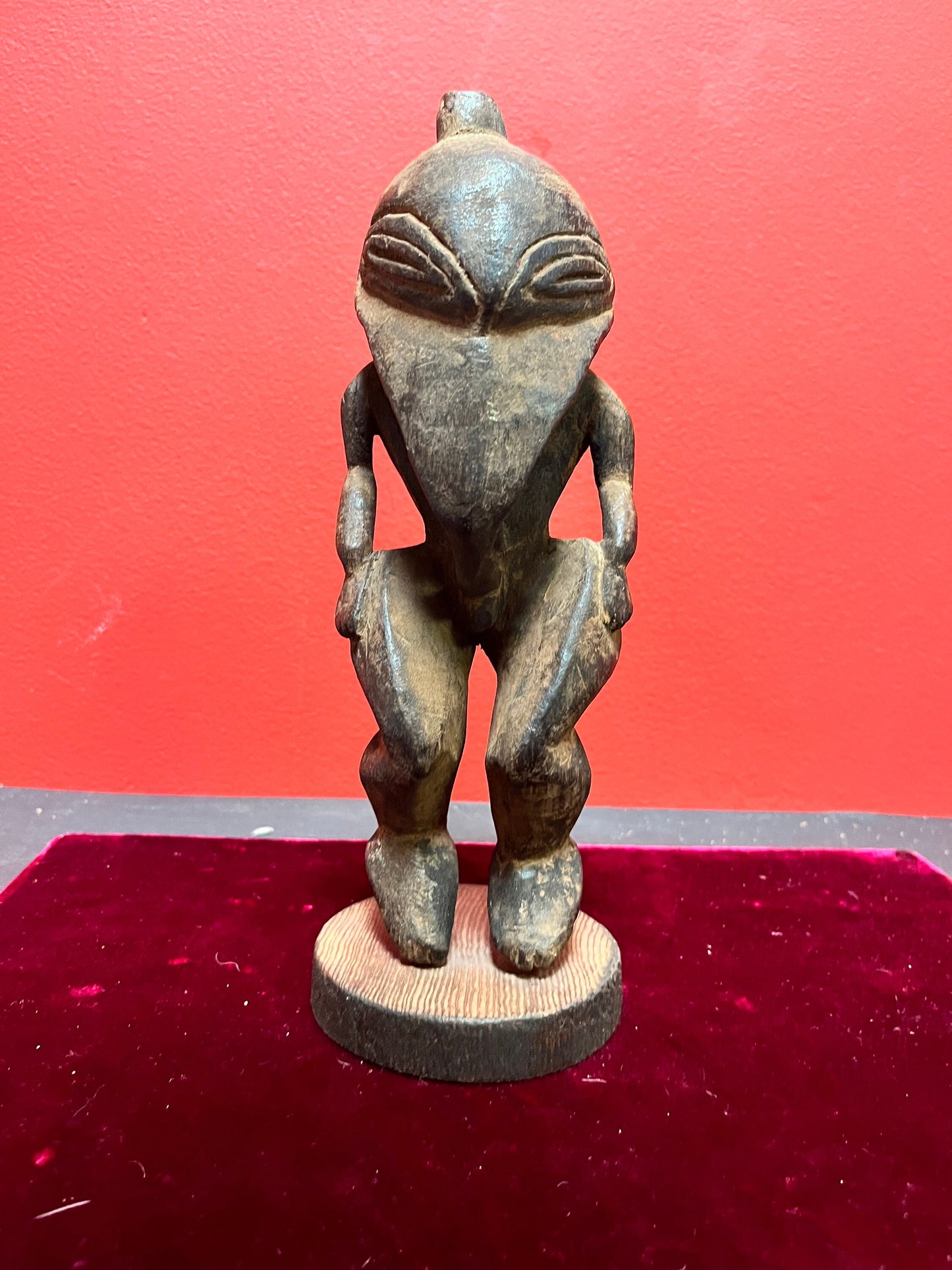 Stunning 10 inch antique Papua New Guinea wooden statue on contemporary base  magnificent patina