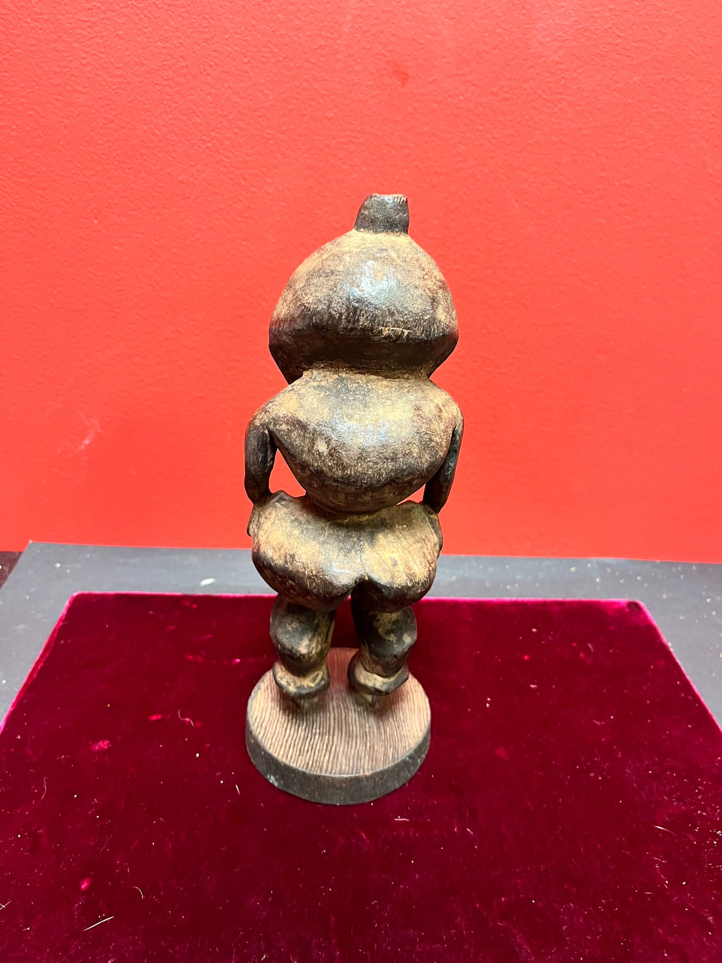 Stunning 10 inch antique Papua New Guinea wooden statue on contemporary base  magnificent patina