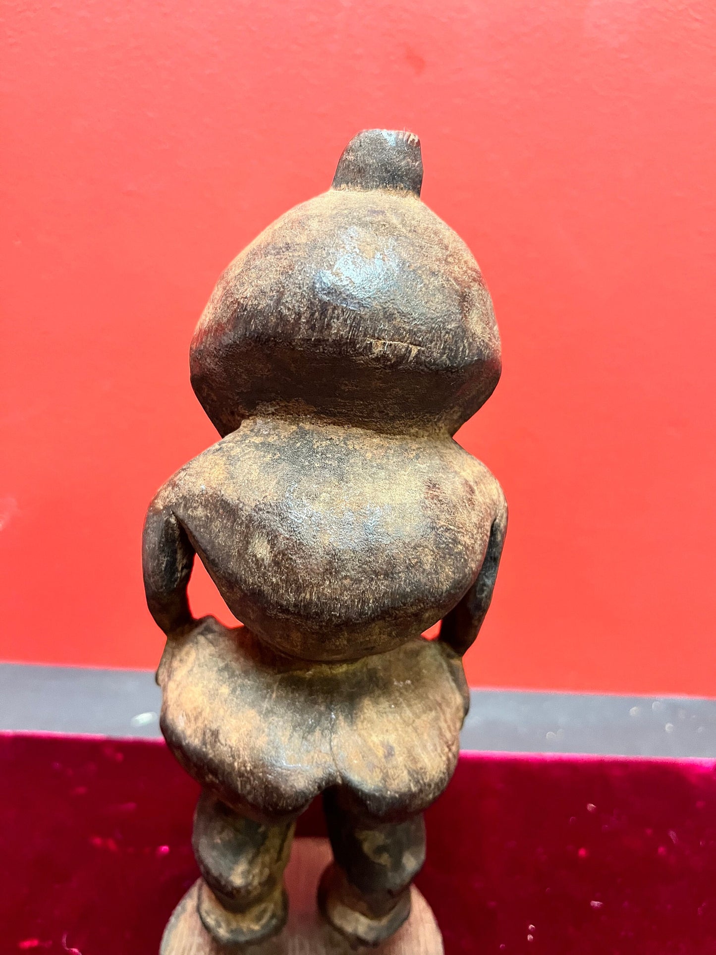 Stunning 10 inch antique Papua New Guinea wooden statue on contemporary base  magnificent patina