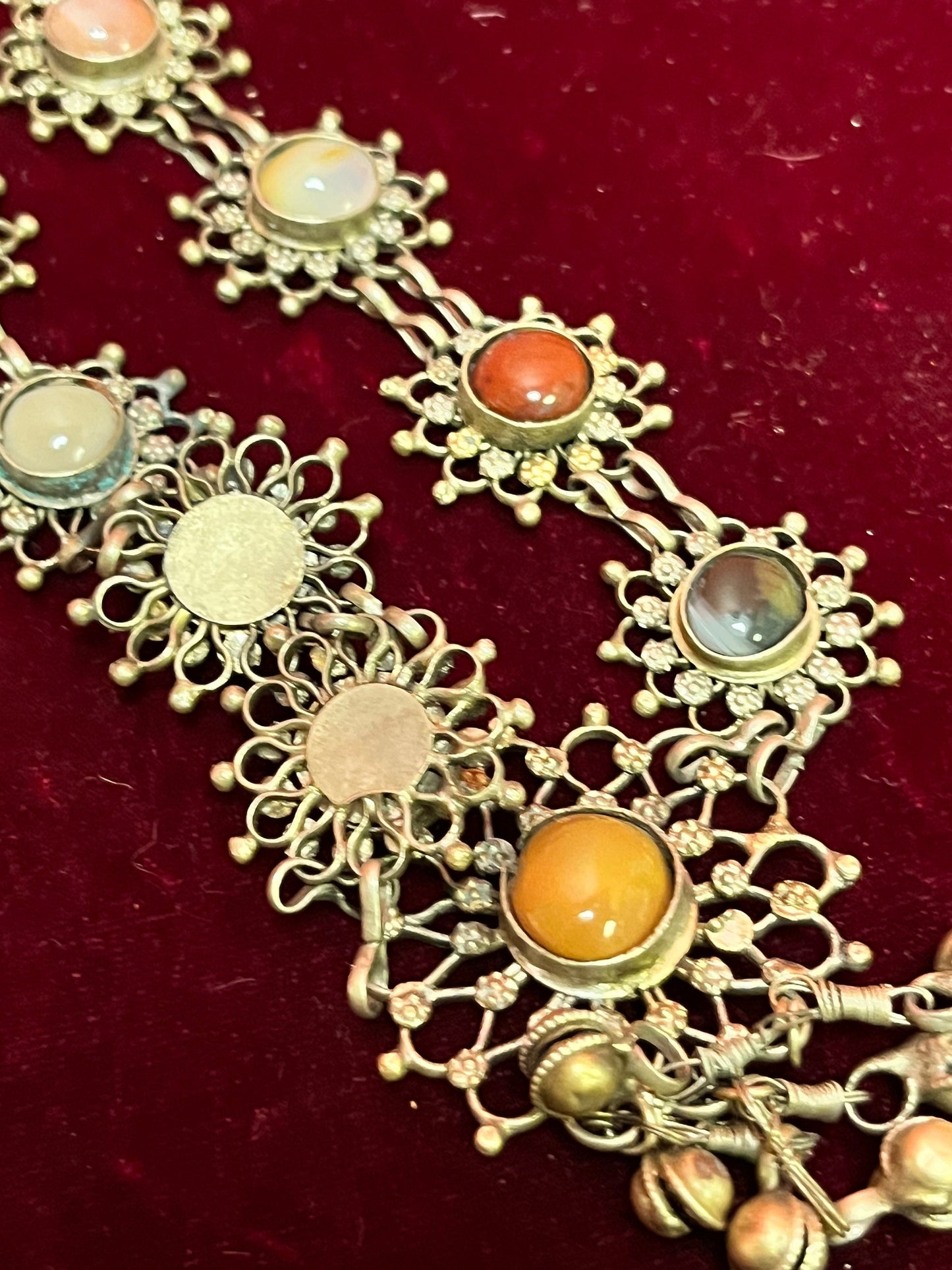 Lovely middle eastern approximately 22 inch long silver plated necklace  with fabulous cartouches