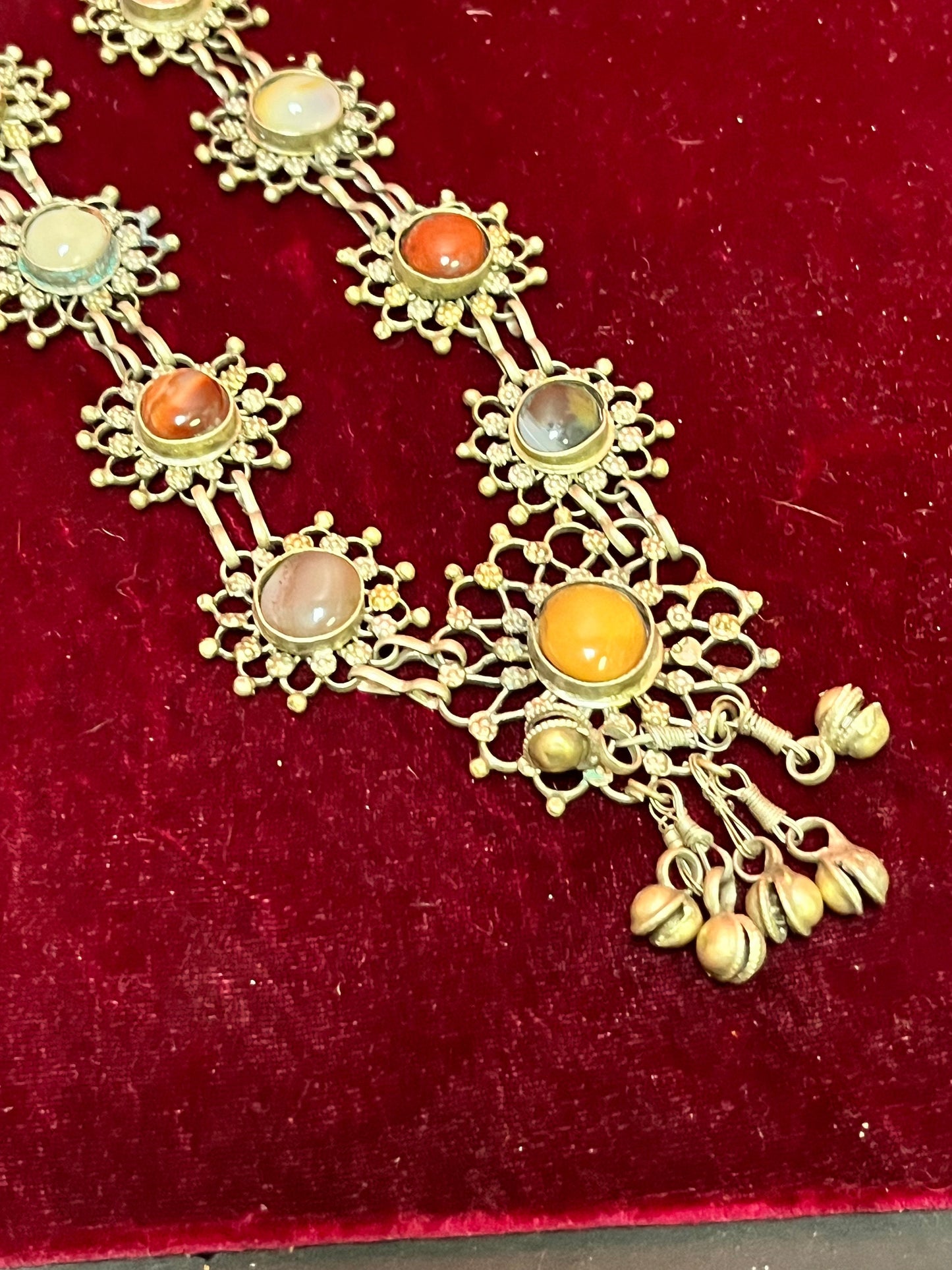 Lovely middle eastern approximately 22 inch long silver plated necklace  with fabulous cartouches