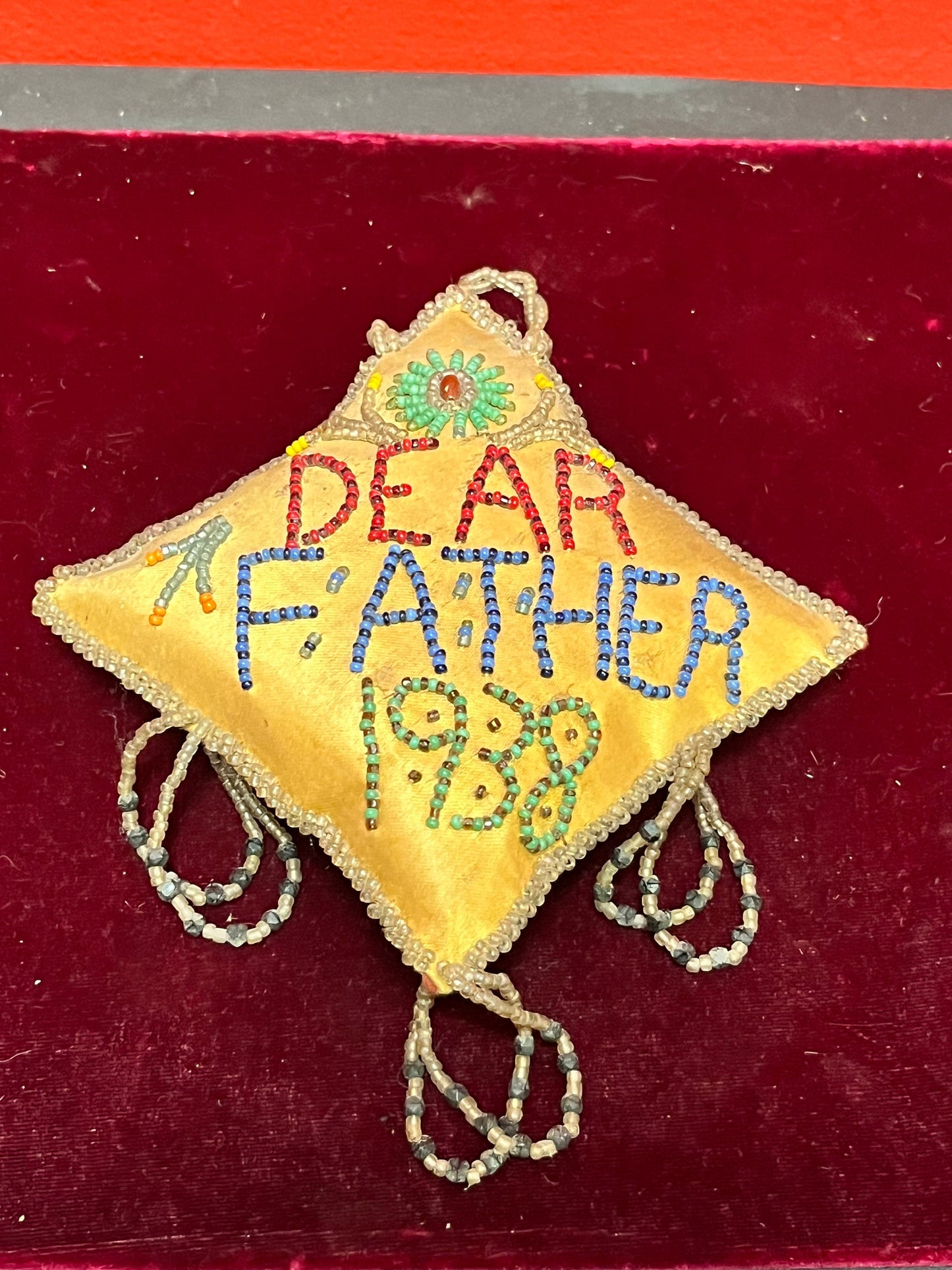 4 inch indigenous First Nations pacific northwest coast 1938 beaded cushion   father  spectacular condition