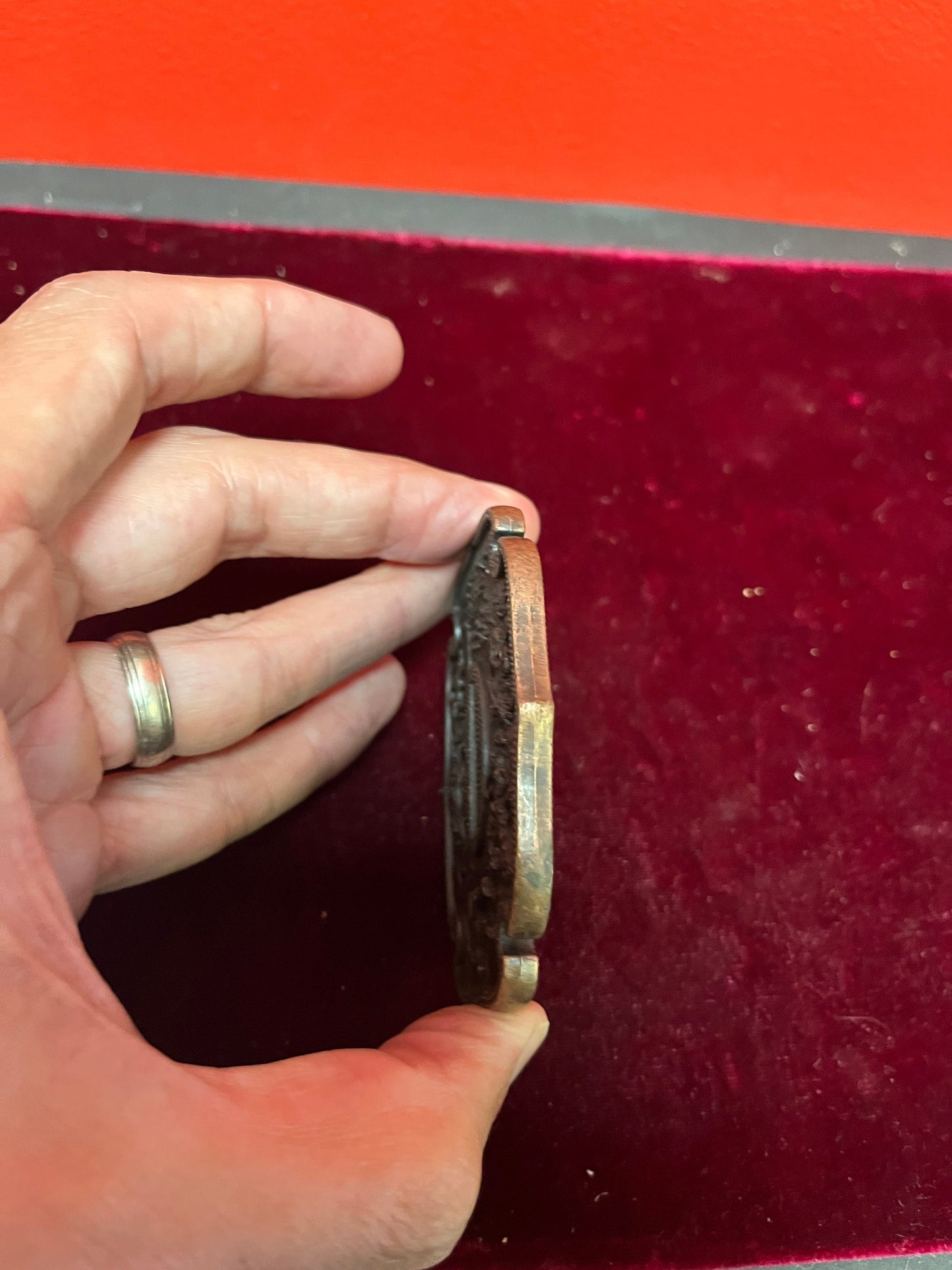 Very lovely antique authentic Japanese bronze 3 1/2 inch tall samurai tsuba  Great, Patina, and great condition