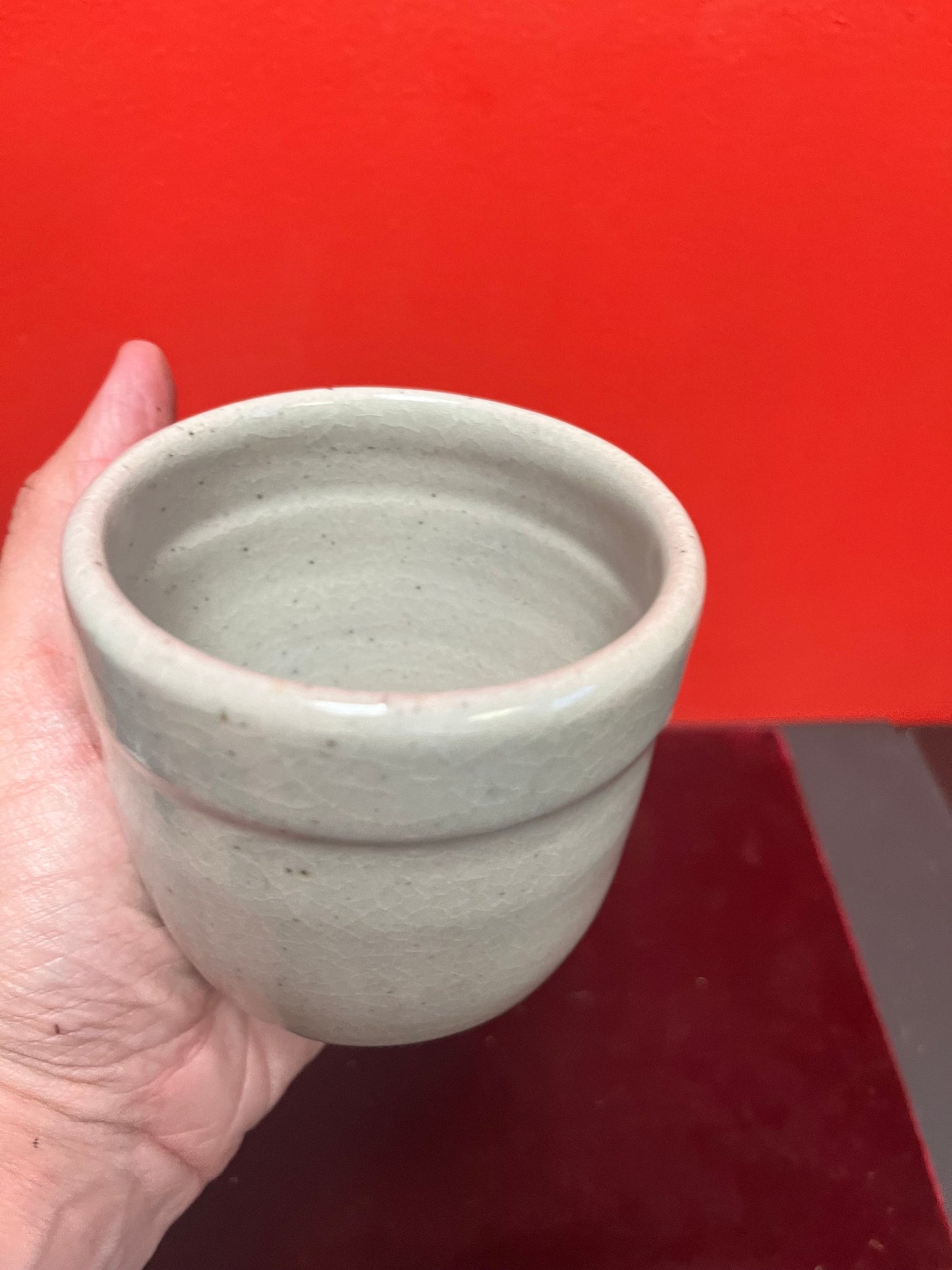 Lovely Japanese inspired  Vancouver Island artist Jesse Birch  celadon glazed tea cup  simple and inspiring design  perfect condition