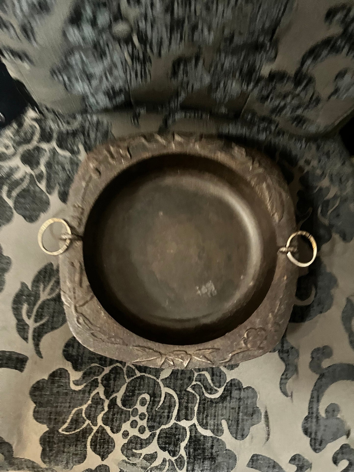 Stunning 11 inch across Japanese Bronze Antique ceremonial dish with handles signed  amazing patina  wow