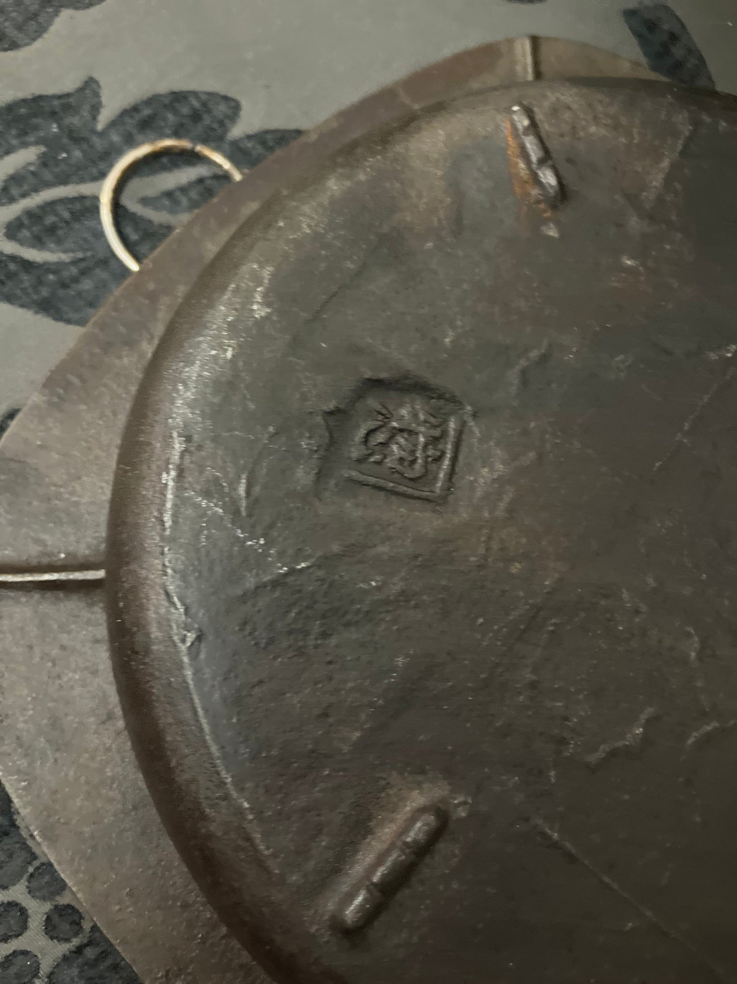 Stunning 11 inch across Japanese Bronze Antique ceremonial dish with handles signed  amazing patina  wow