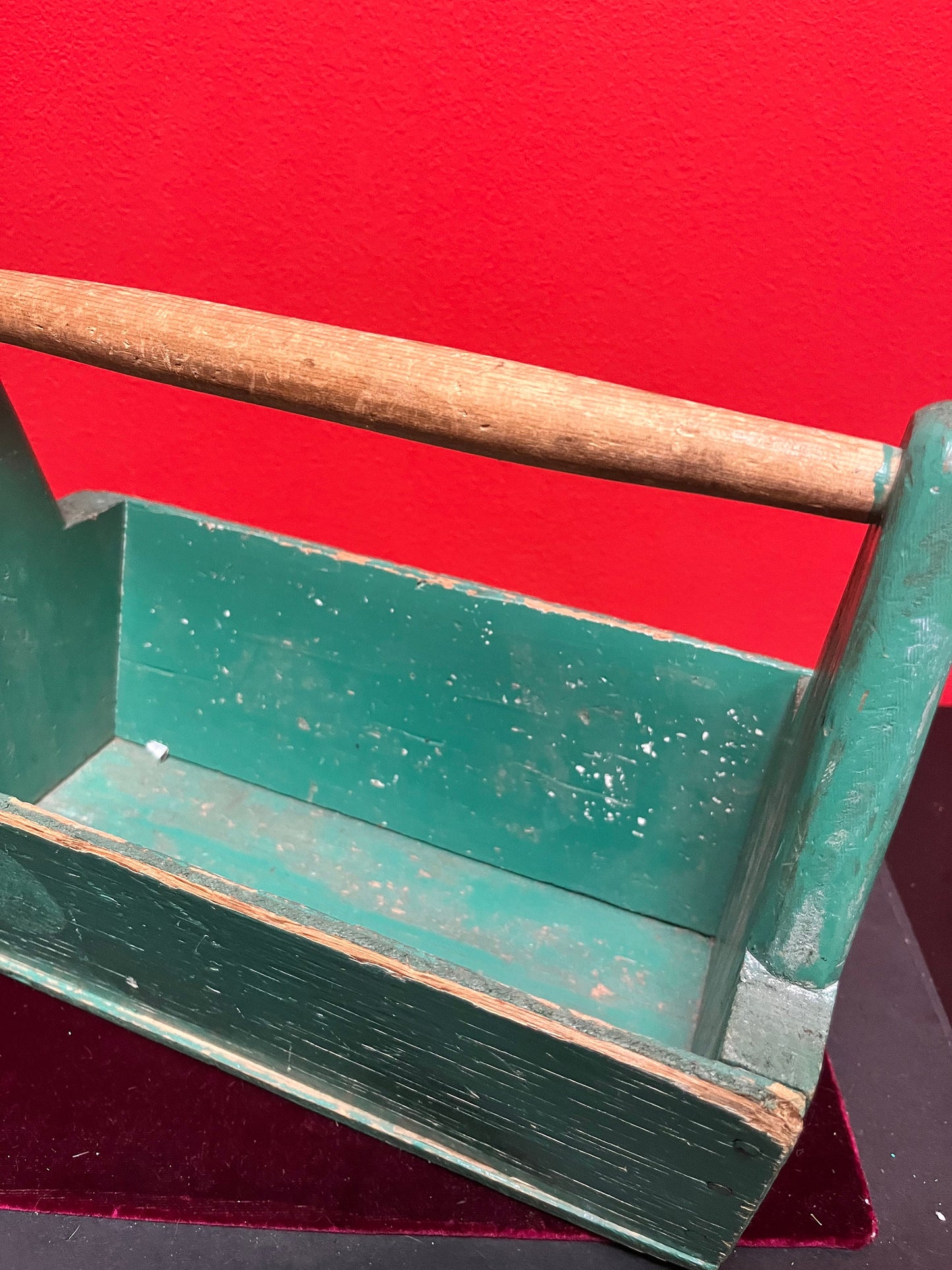 Beautiful antique 12 x 7 x 10 high primitive wooden childs tool box  wonderful Patina