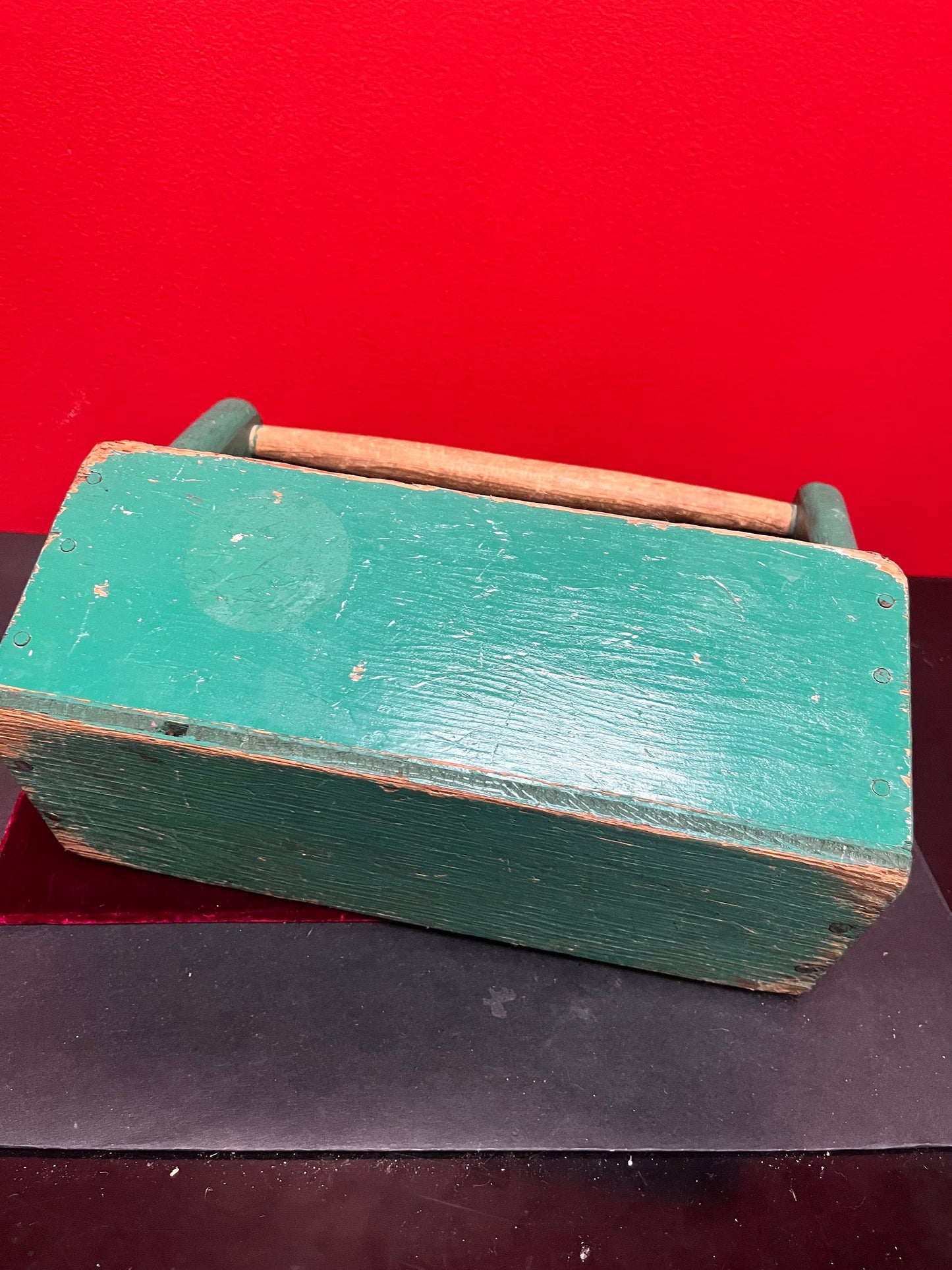 Beautiful antique 12 x 7 x 10 high primitive wooden childs tool box  wonderful Patina