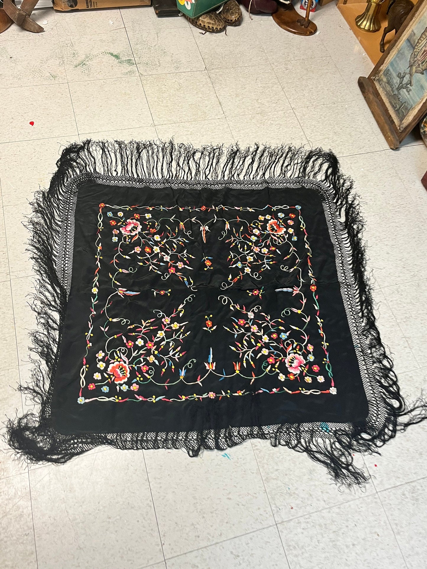 Stunning 51 x 51 Persian silk and beaded table cloth or decor piece