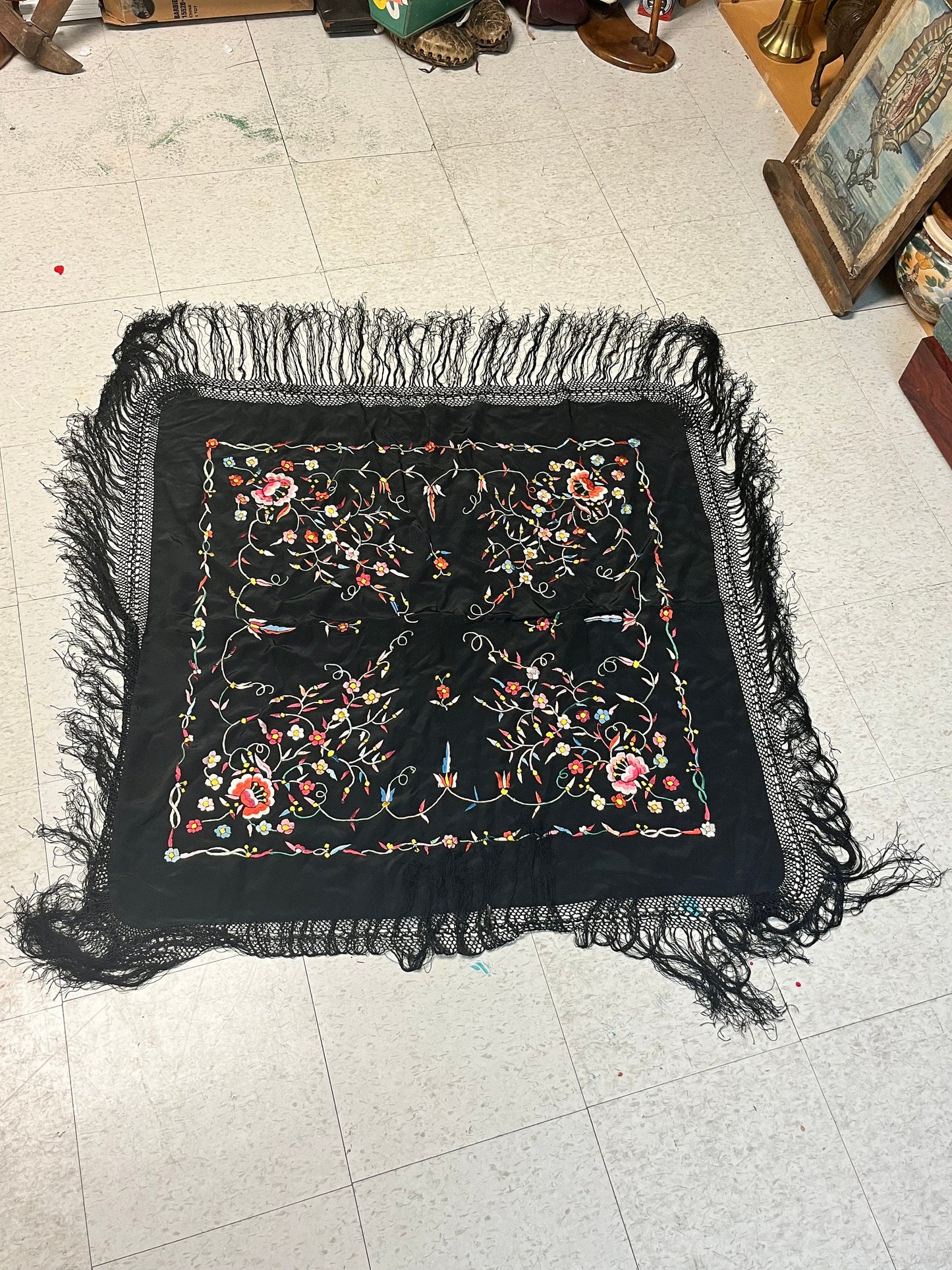 Stunning 51 x 51 Persian silk and beaded table cloth or decor piece