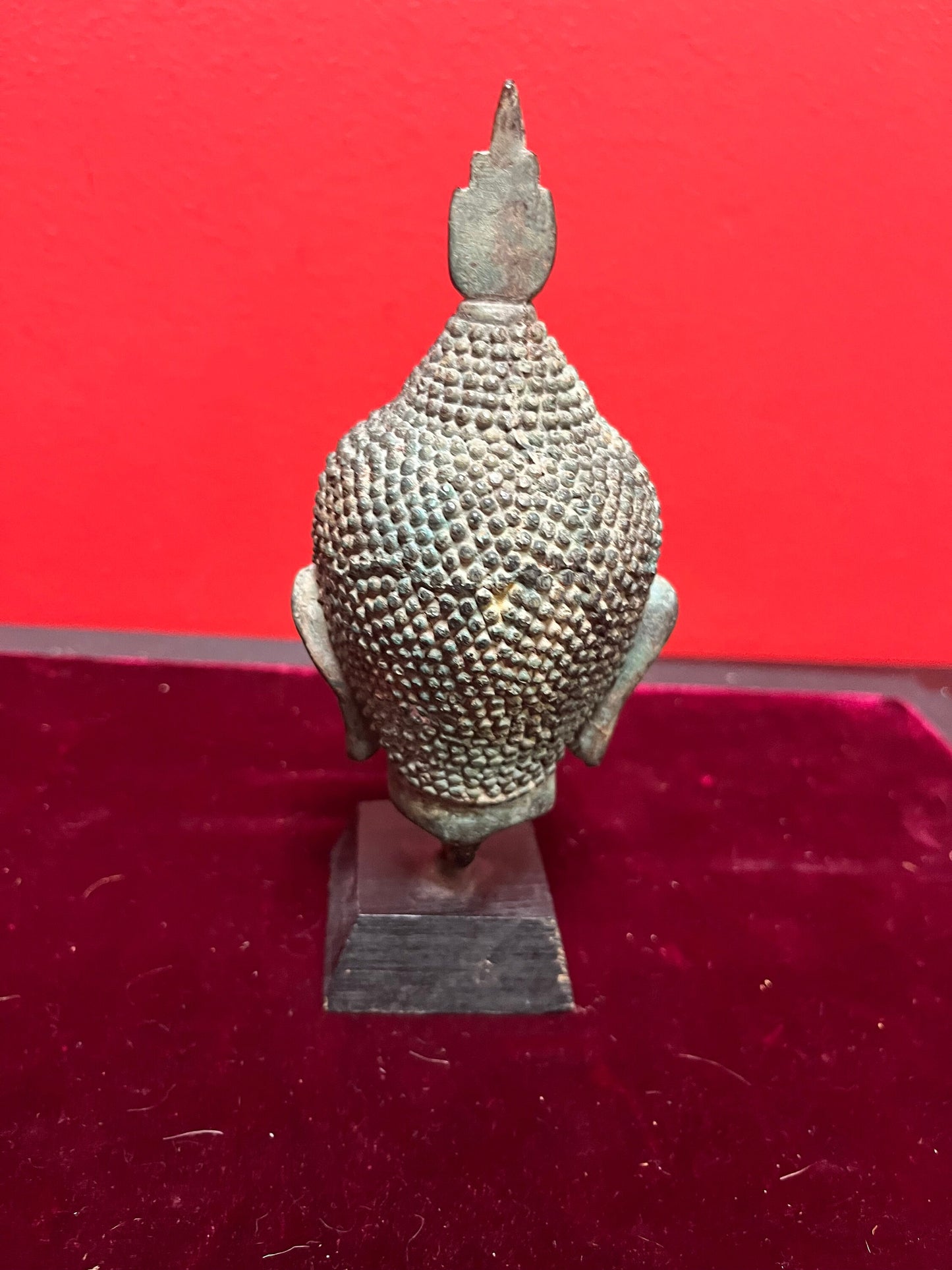 Lovely 7 inch old Thai bronze serene Buddha head on base  Fabulous Patina and quality