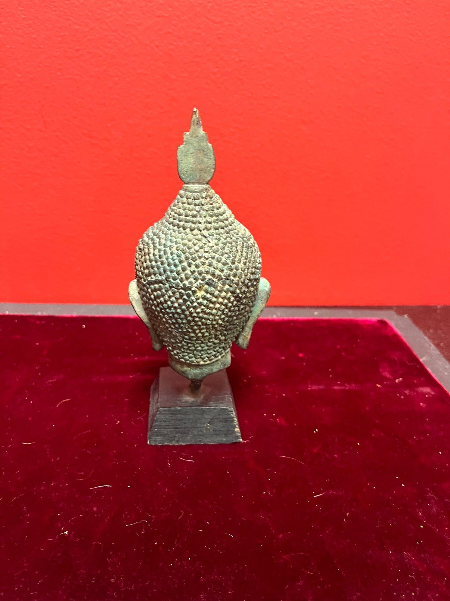 Lovely 7 inch old Thai bronze serene Buddha head on base  Fabulous Patina and quality