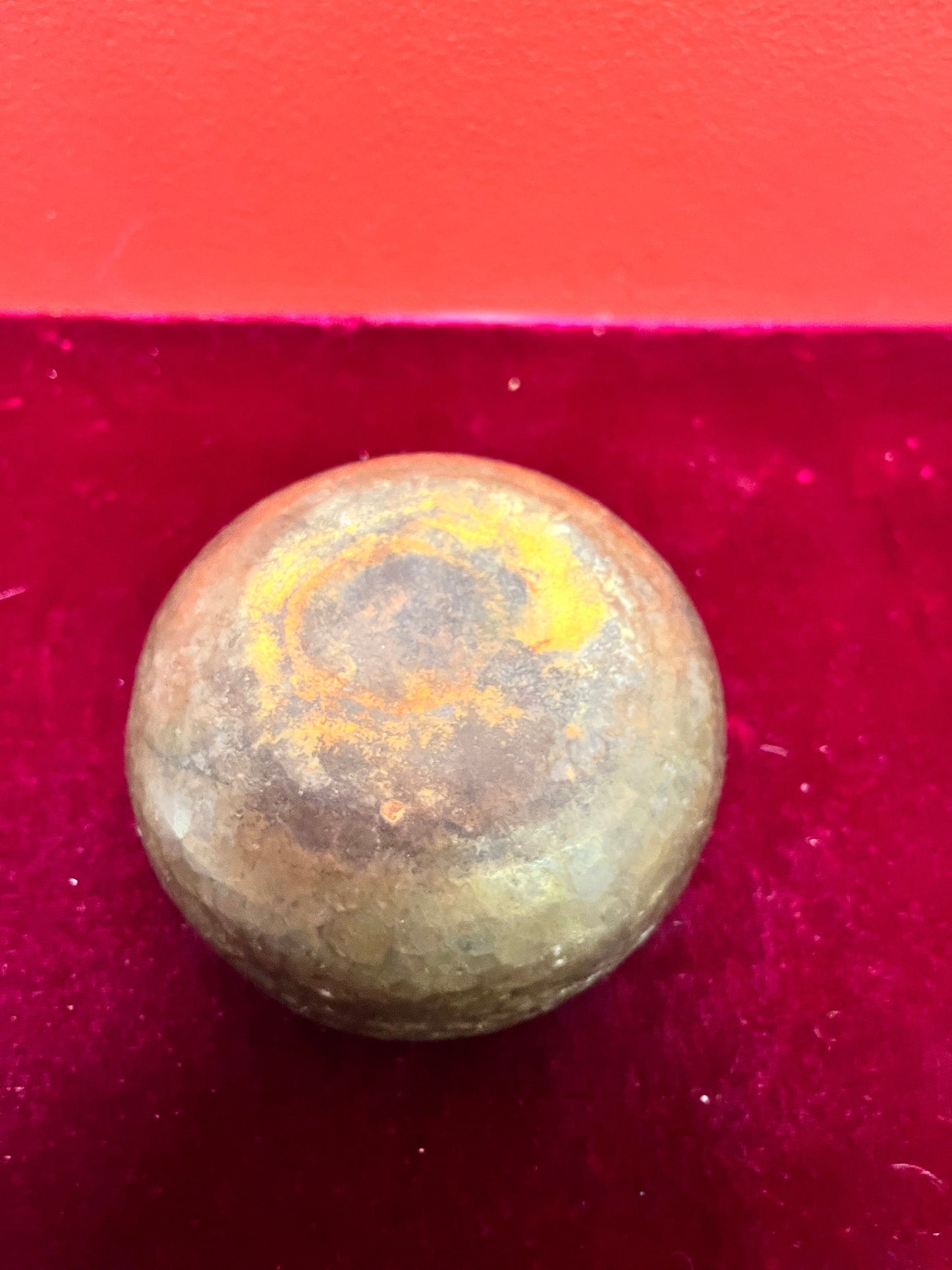 A  4 1/2 x 2 fabulous ancient ceremonial bronze singing bowl owl stick  wonderful Patina and so much character -