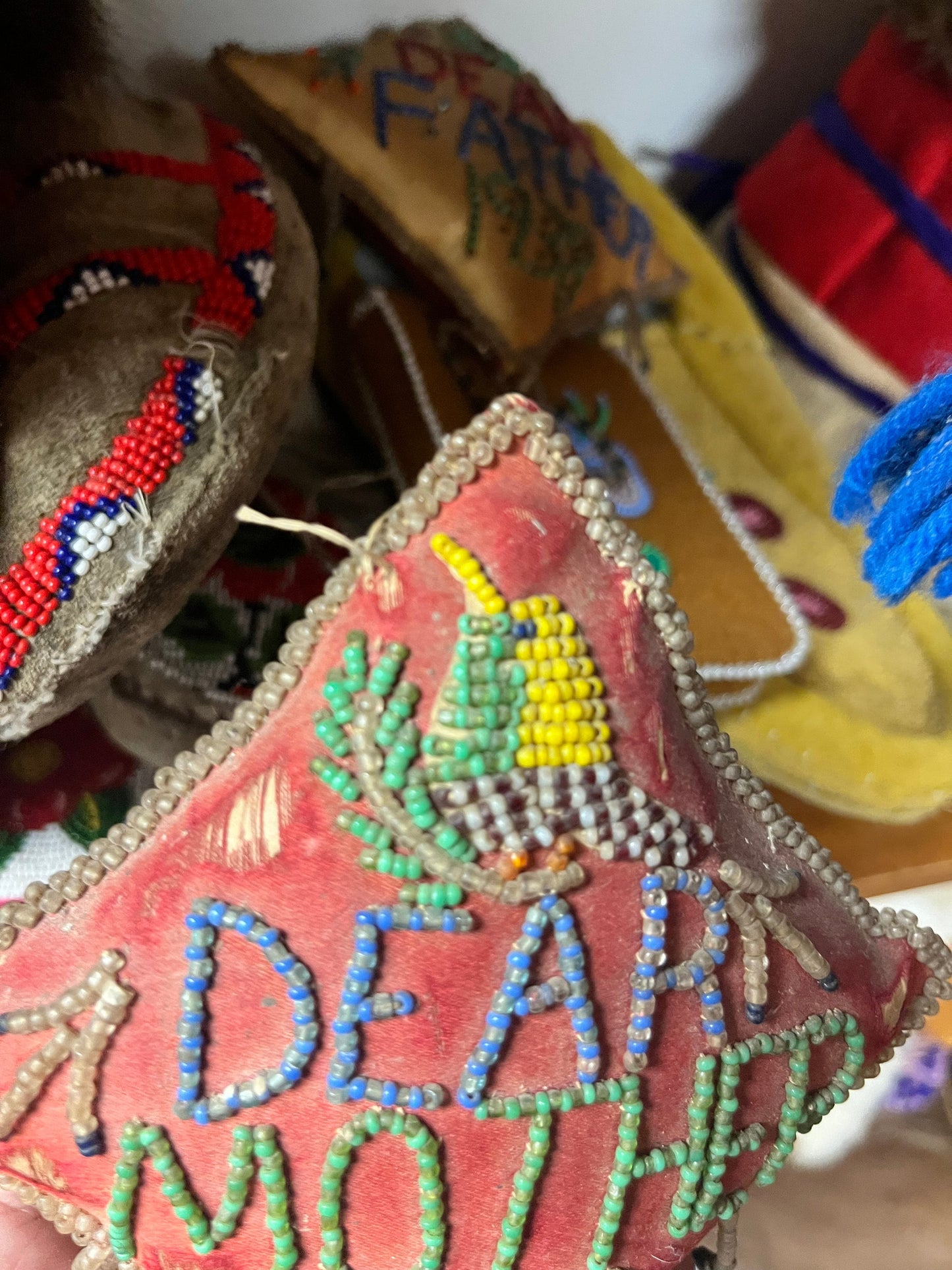 A  4 inch indigenous First Nations pacific northwest coast 1938 beaded cushion   mother   spectacular  as is