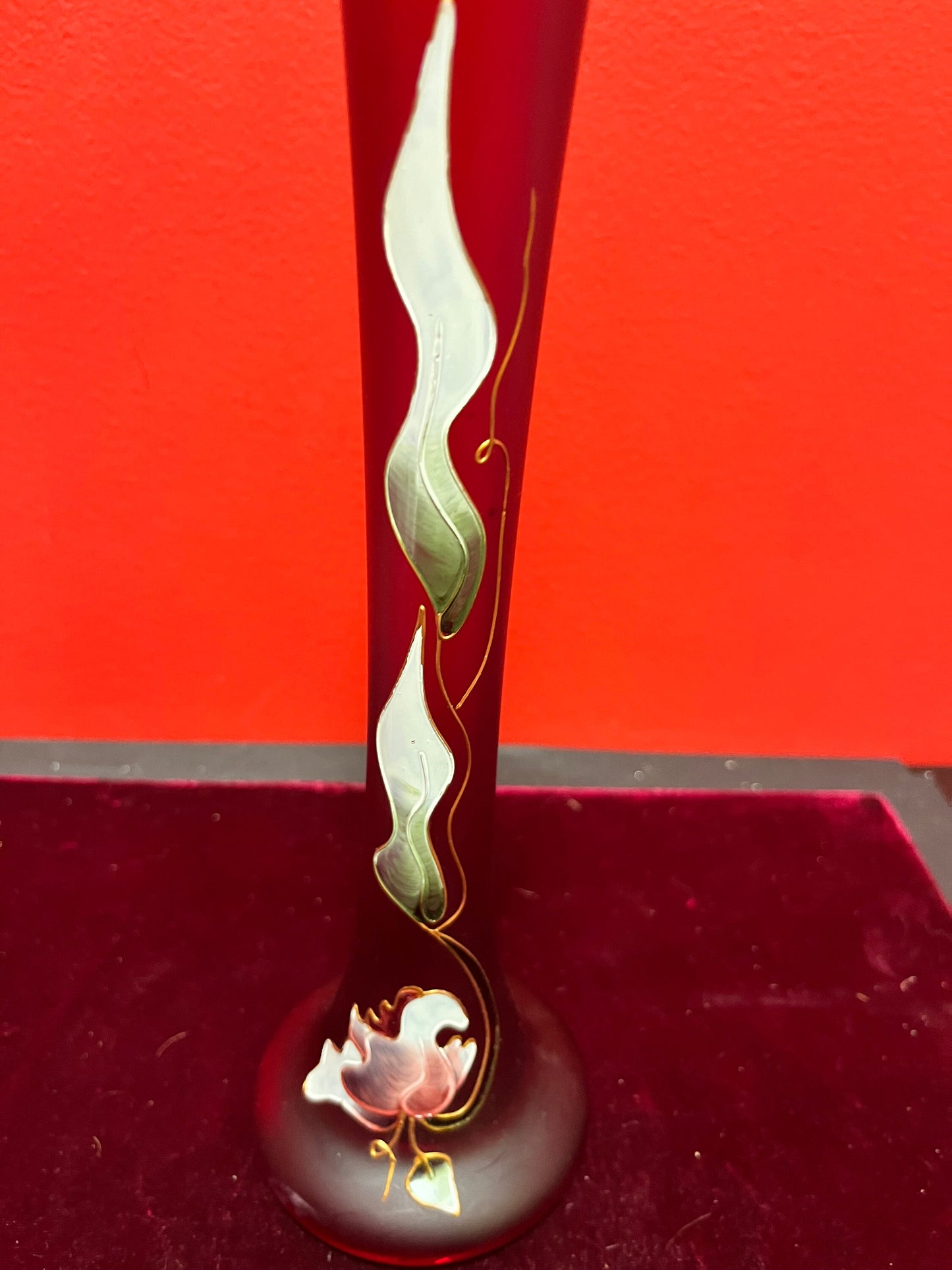 Absolutely stunning 12 inch antique hand painted cameo art glass vase - to die for