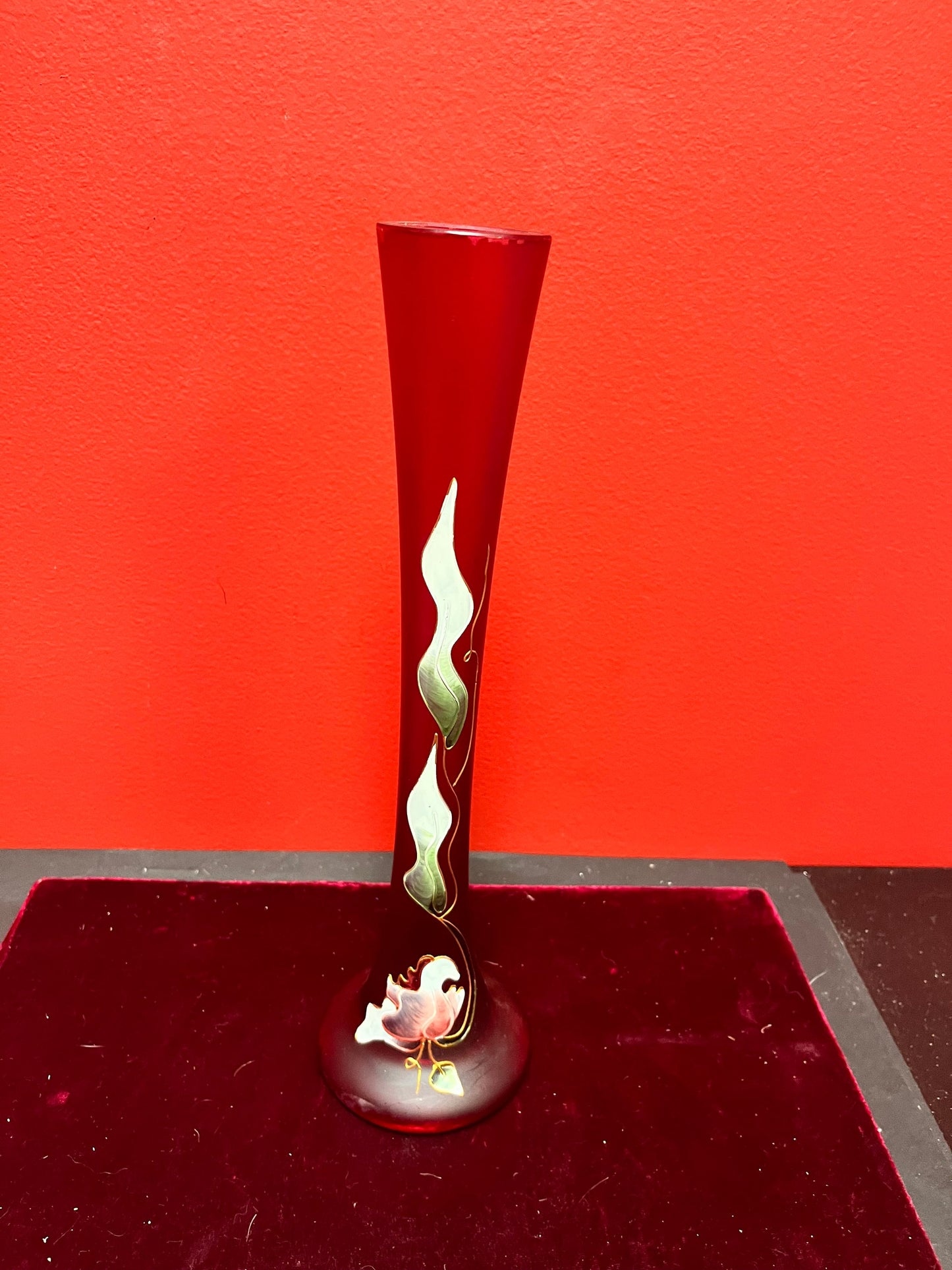 Absolutely stunning 12 inch antique hand painted cameo art glass vase - to die for