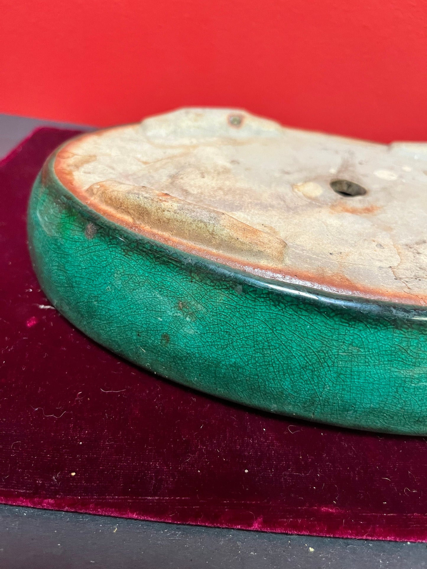 Magnificent 10 x 6 x 2 high Rare antique Chinese glazed porcelain bulb holder  really glorious glaze  wow