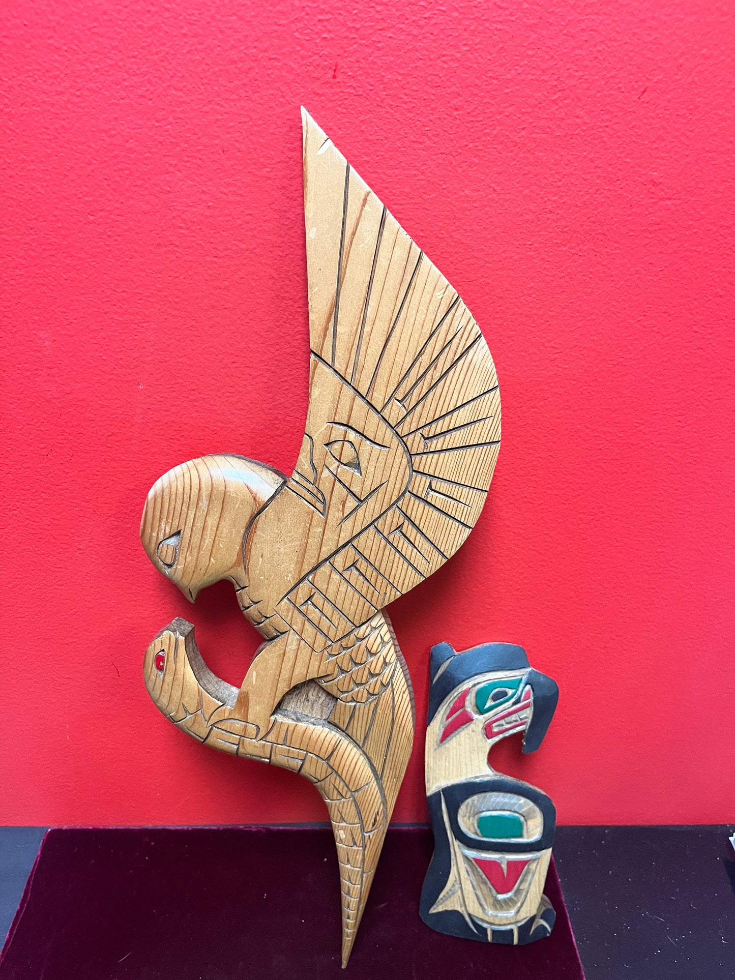 3 I Indigenous First Nations Pacific North West Coast carving plaques  8 to 19 inches tall  winner takes all  great value