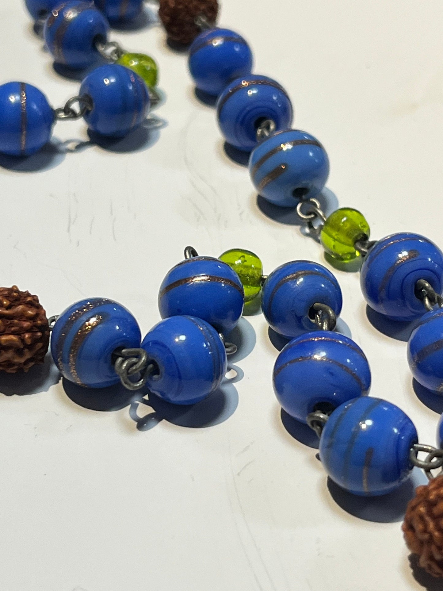 Approx 17 inch glass bead necklace with 1 inch cool pendant great gift