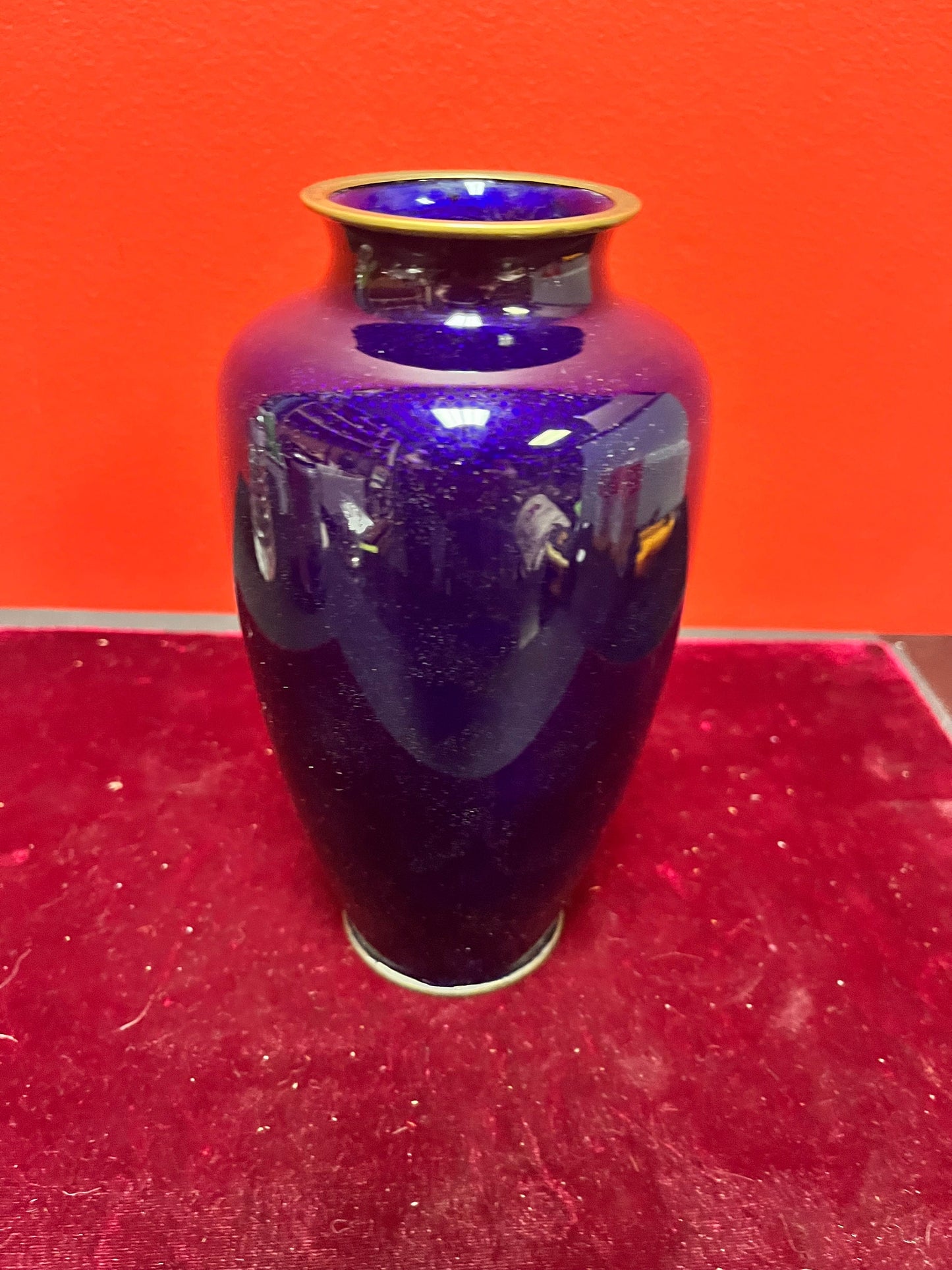 Fabulous 8 inch Chinese cloisonné rich blue vase in mint condition— wonderful detail