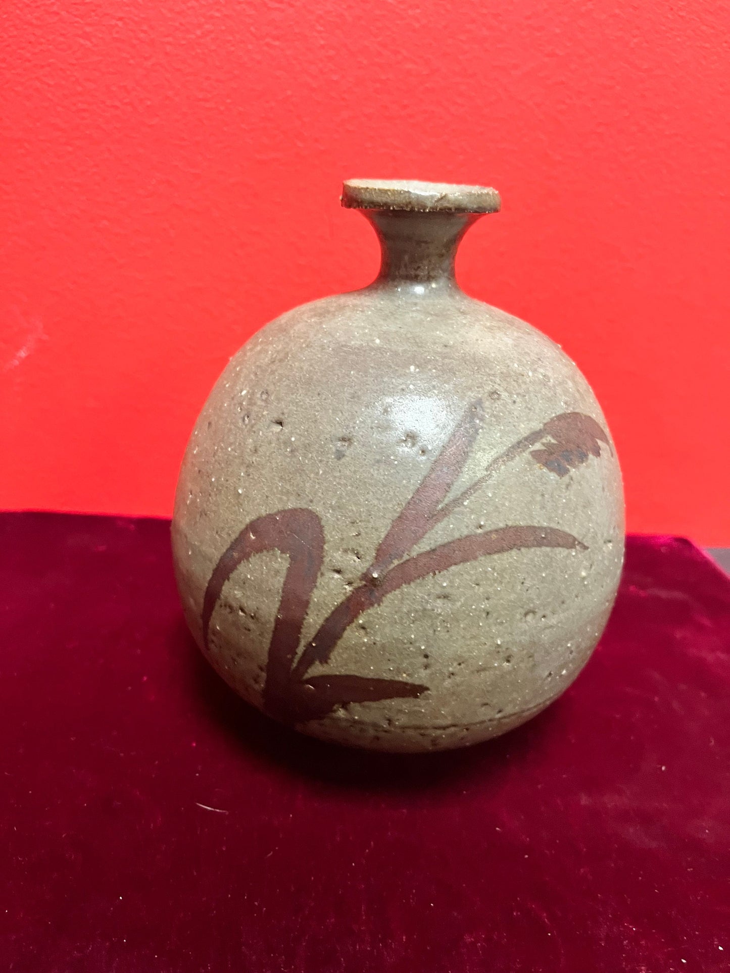 Lovely 7 inch tall Asian, glazed pottery vase  signed  unusual and cool  great  condition